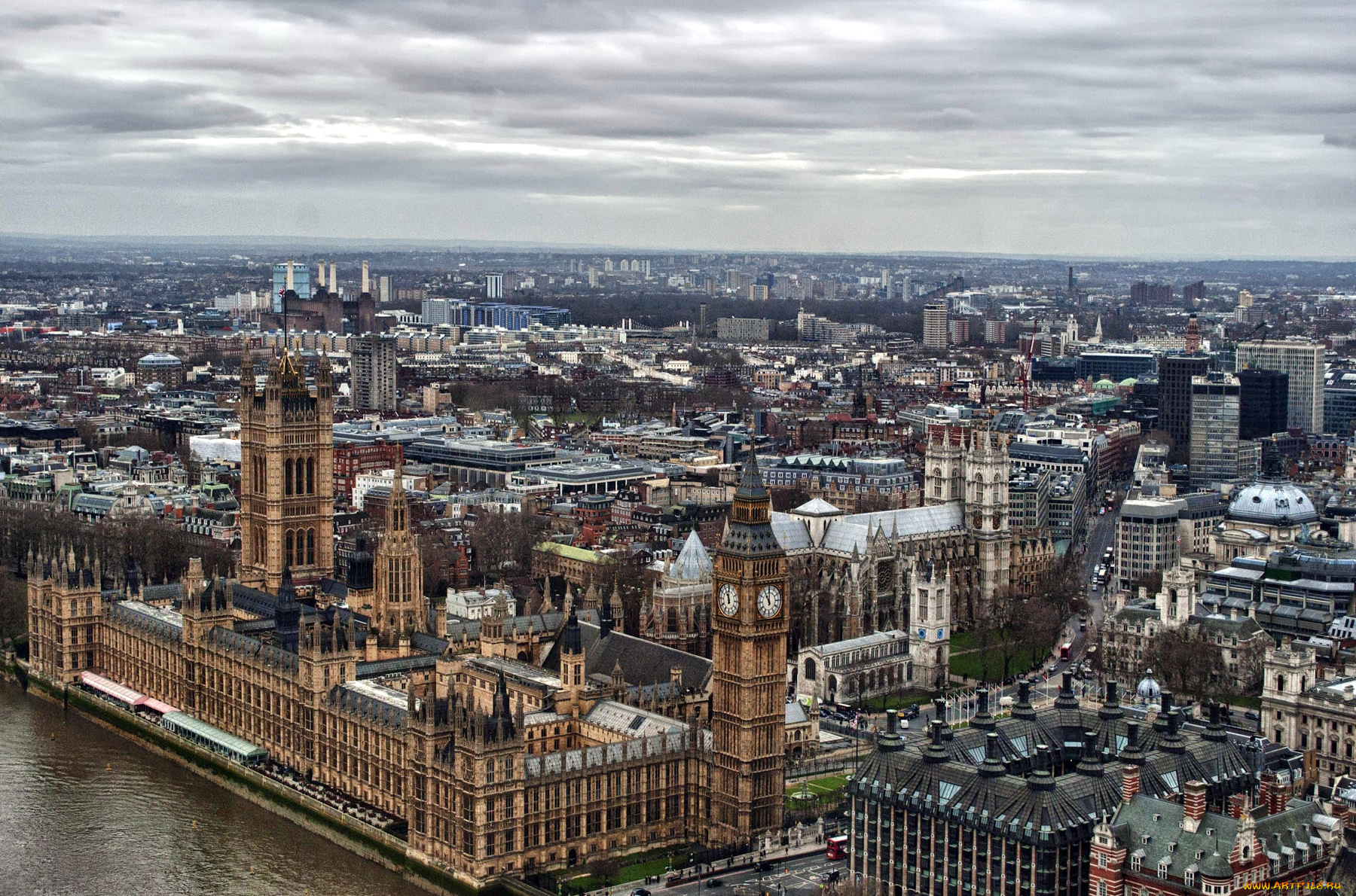 города, лондон, великобритания, парламент, панорама, река