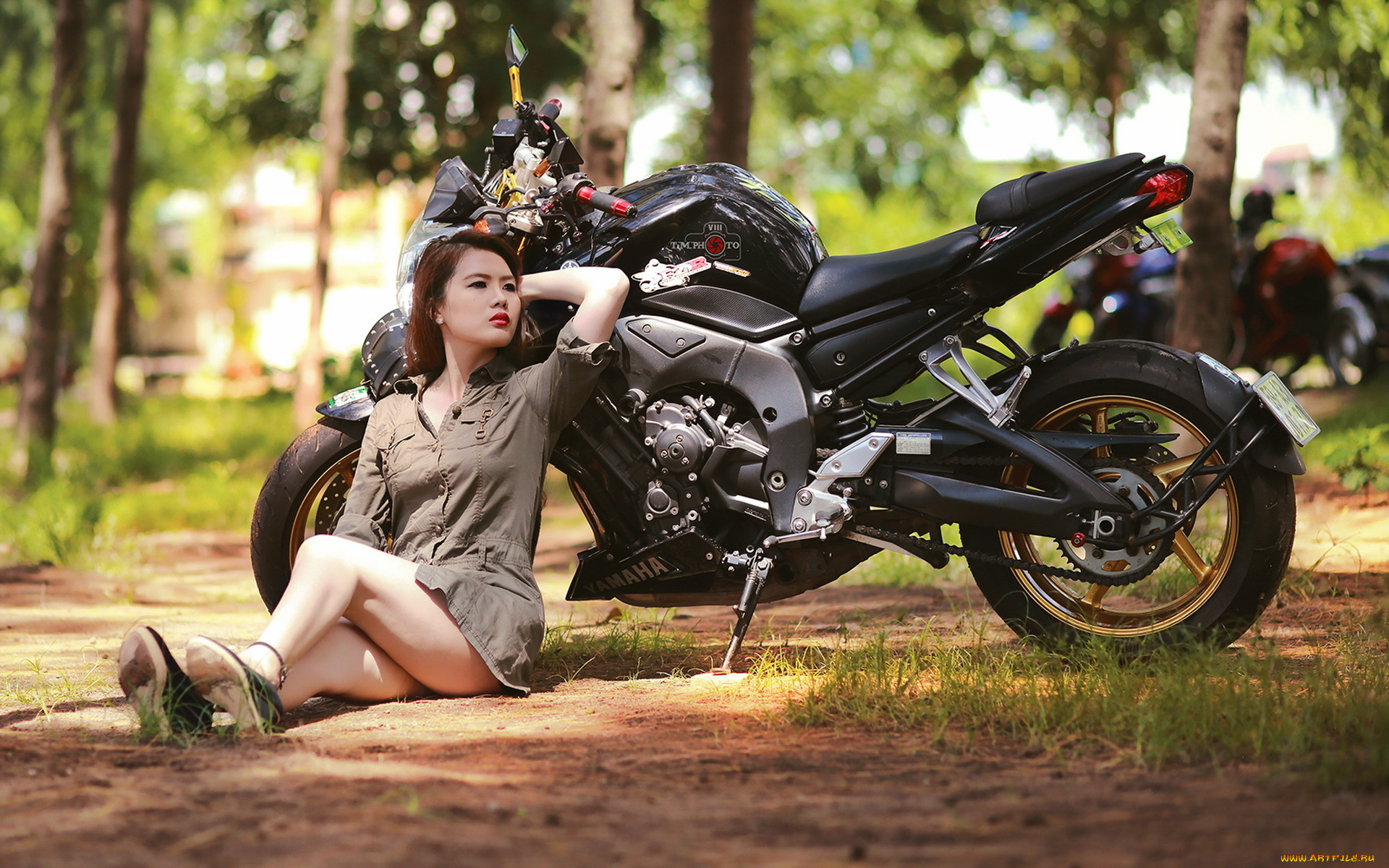 мотоциклы, мото, с, девушкой, азиатка, девушка, мотоцикл, yamaha