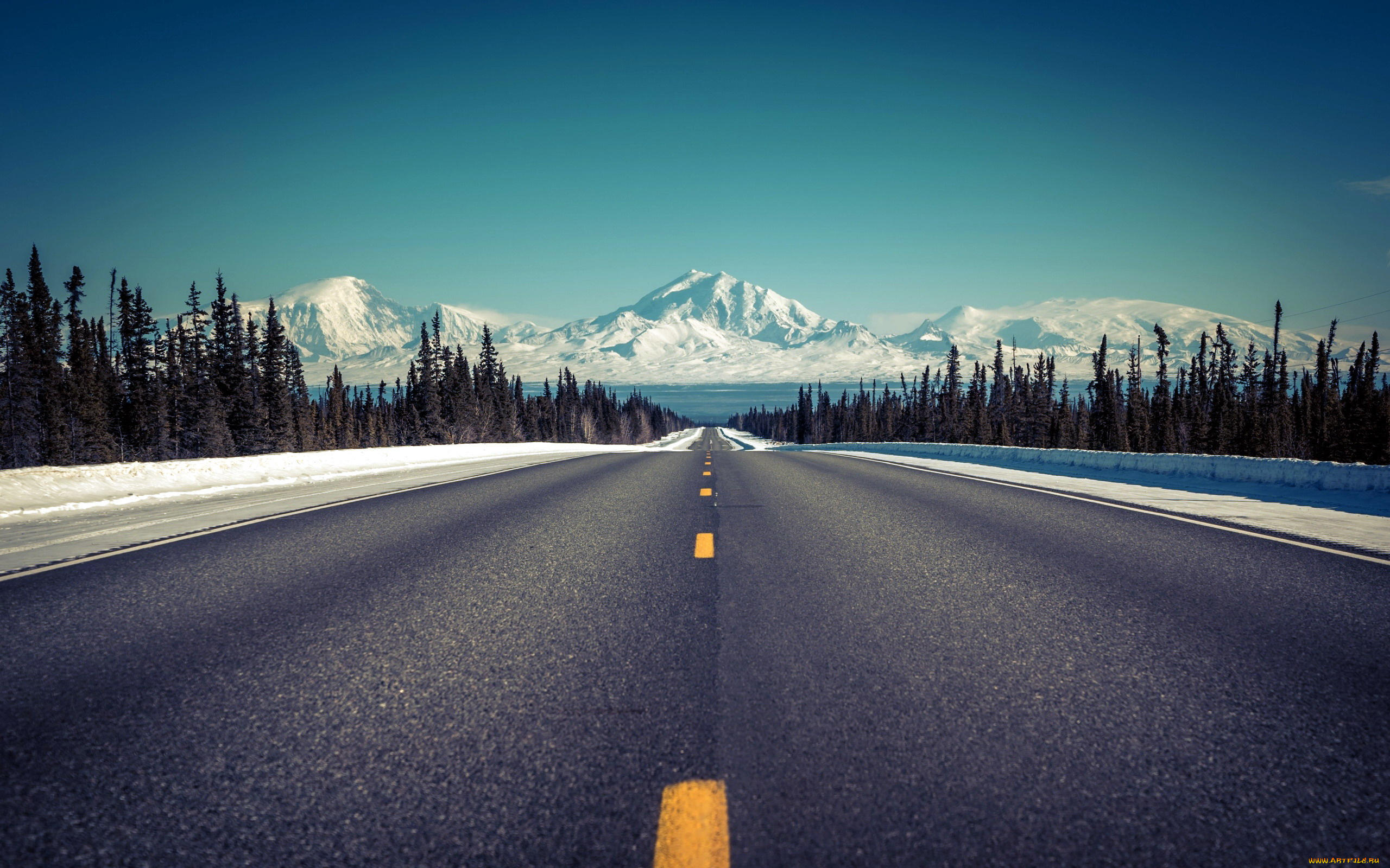 природа, дороги, шоссе, снег, горы