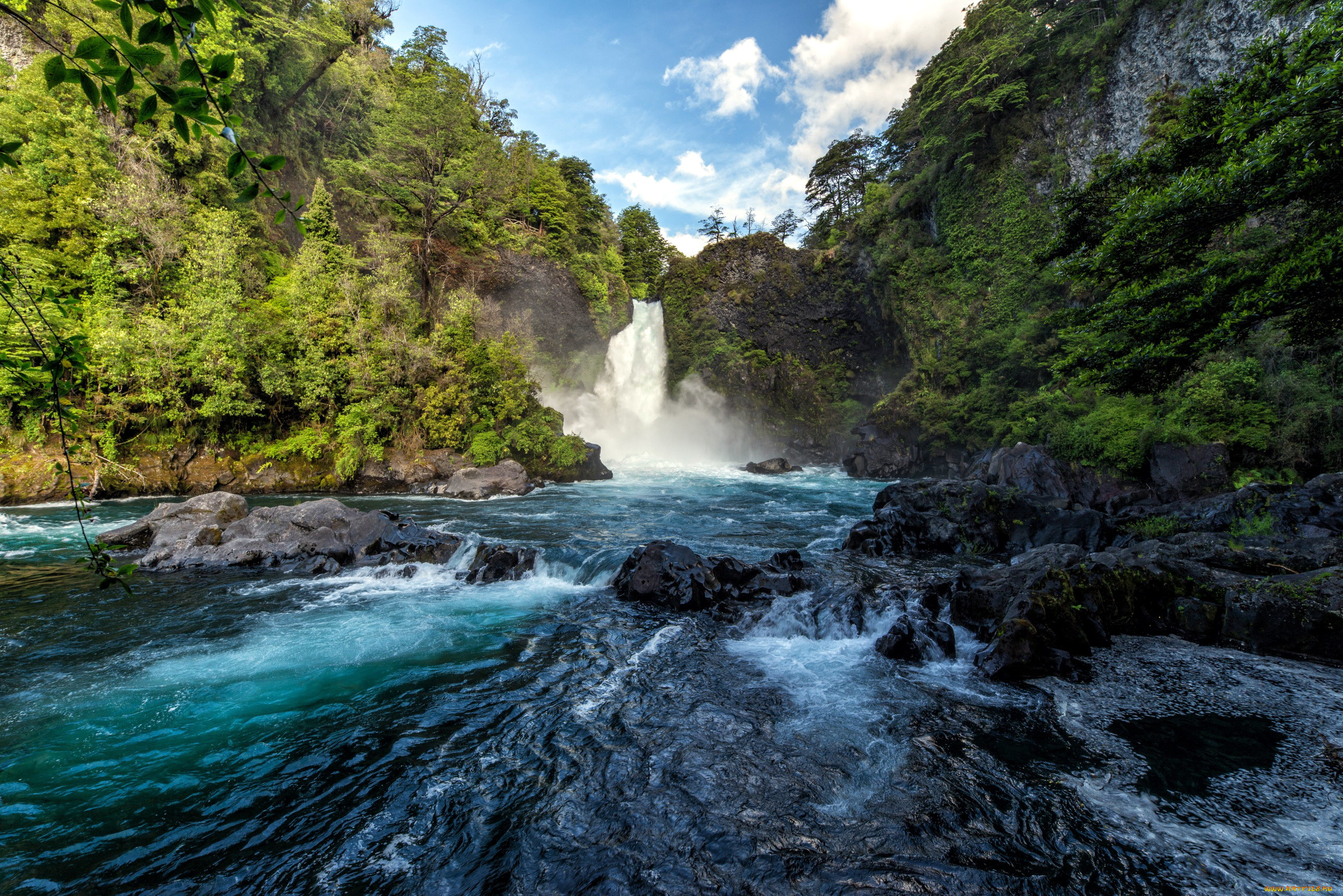 природа, водопады, река, камни, водопад