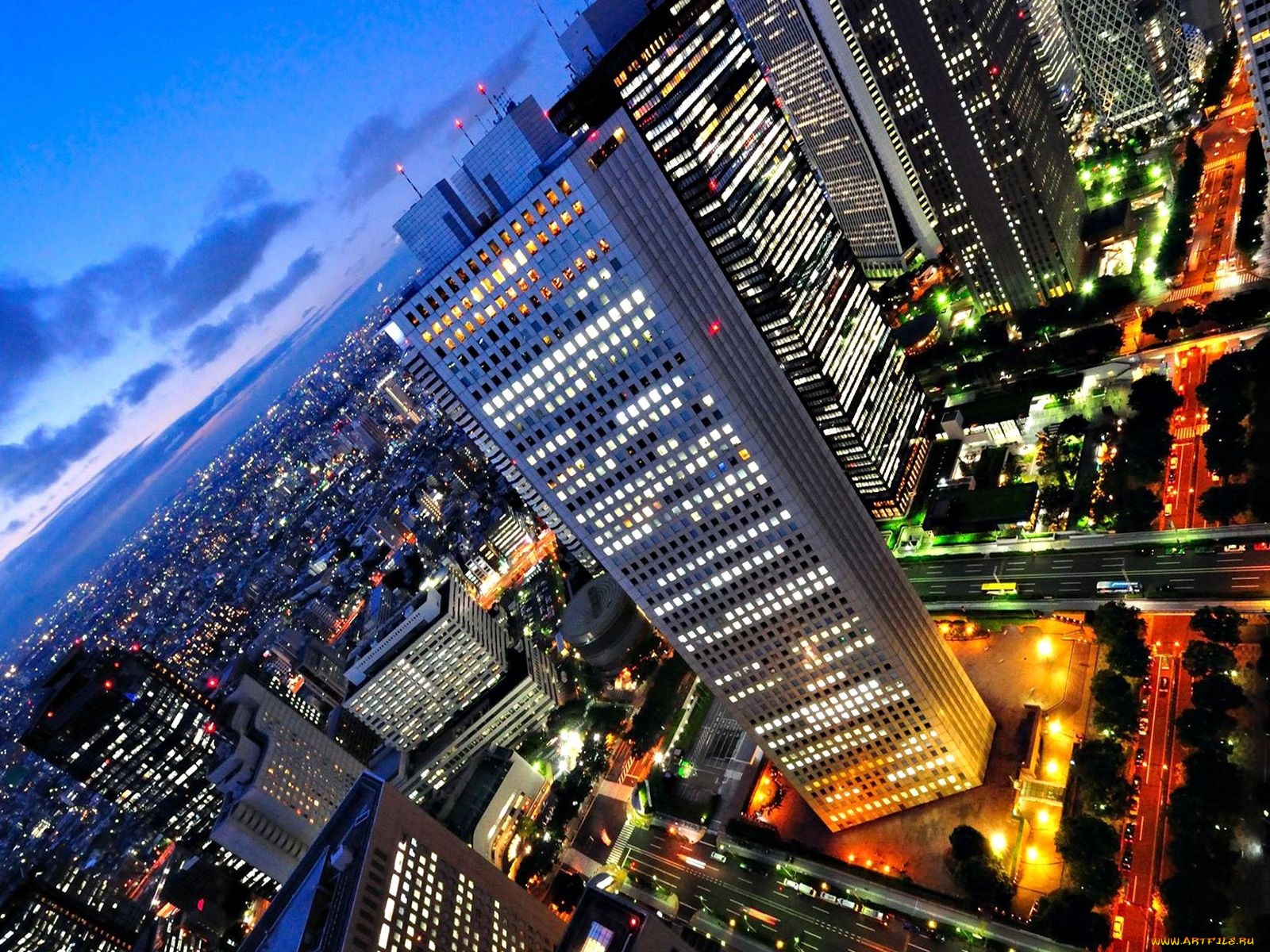 города, огни, ночного, shinjuku, tokyo