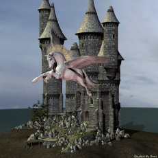 Картинка 3д графика fantasy фантазия пегас замок