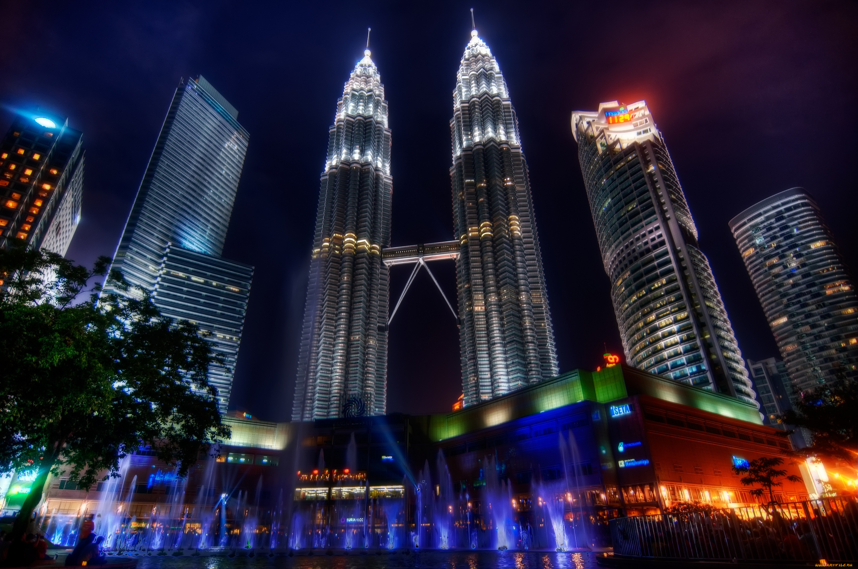 города, куала, лумпур, малайзия, ночь, небоскрёбы