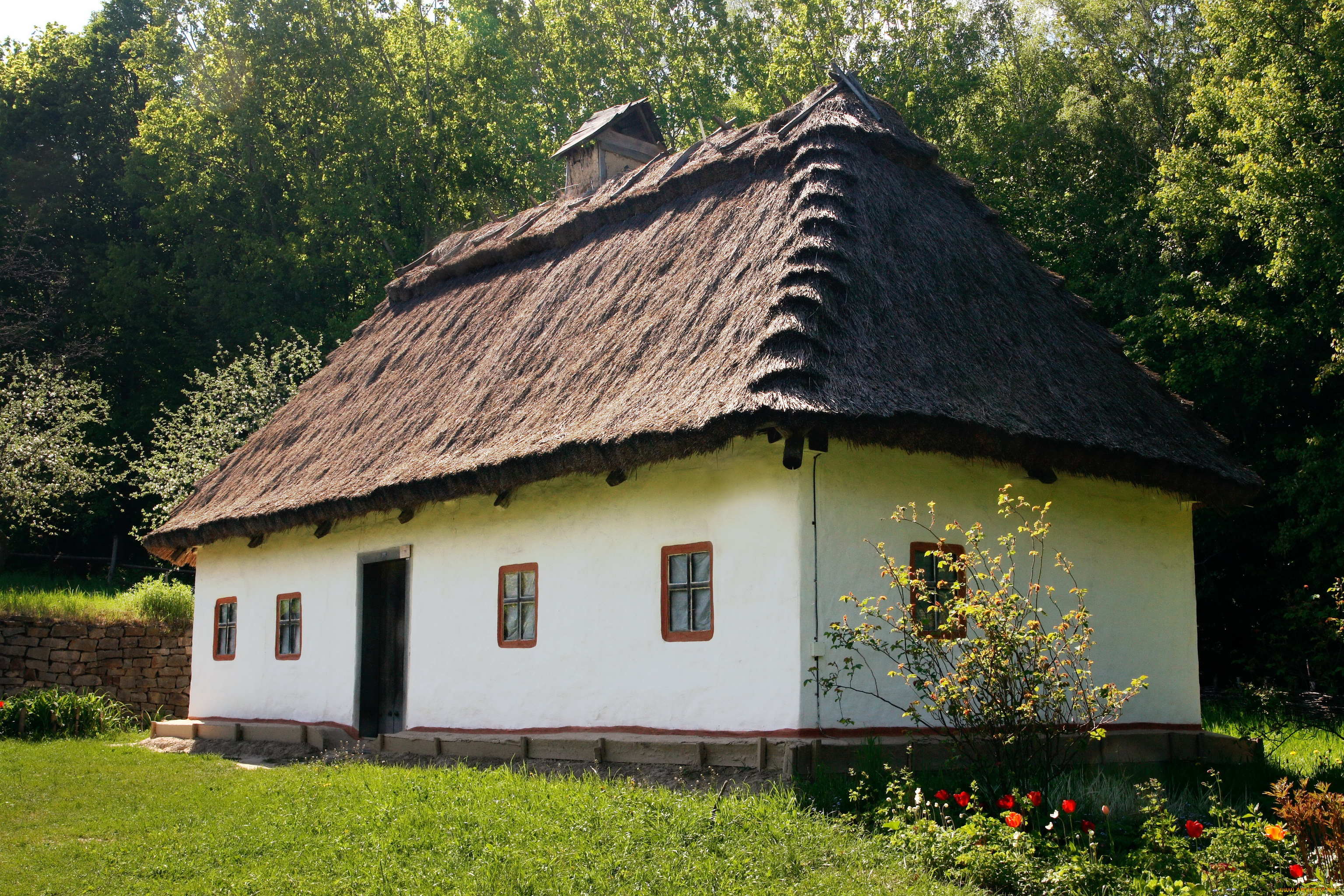 украинская, хата, разное, сооружения, постройки, цветы