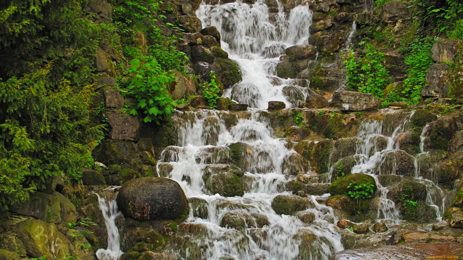 природа, водопады, германия, парк, водопад, камни