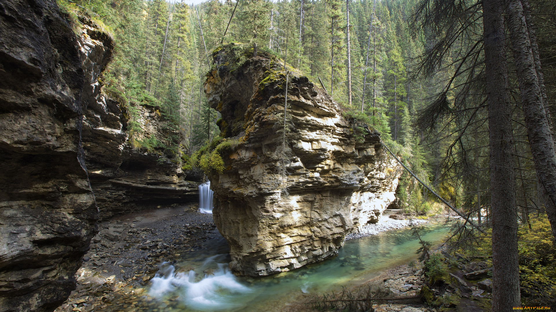 природа, водопады, водопад, река, скала, лес