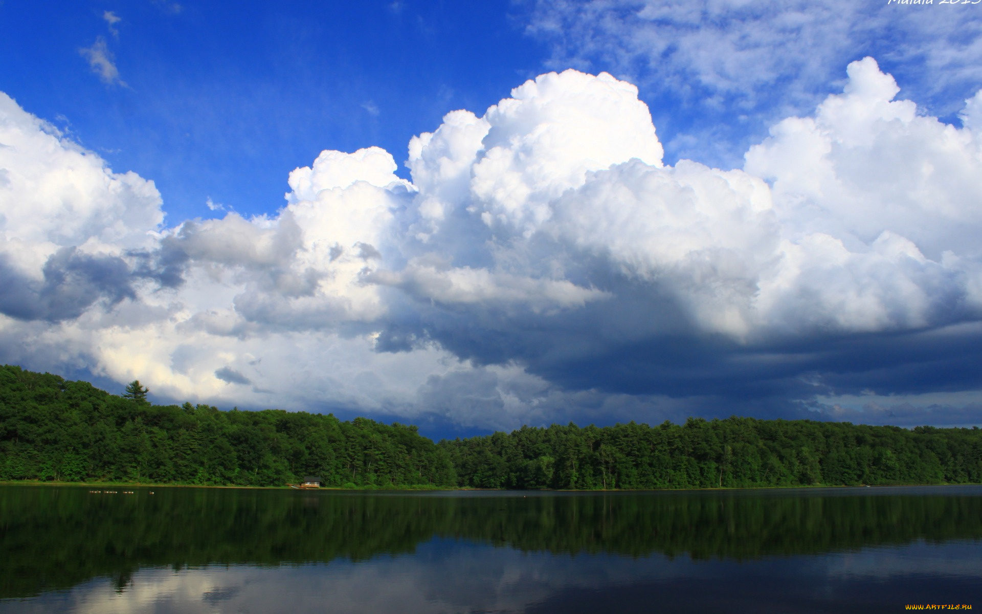 природа, реки, озера, пейзаж, вода, отражение, деревья, небо, облака