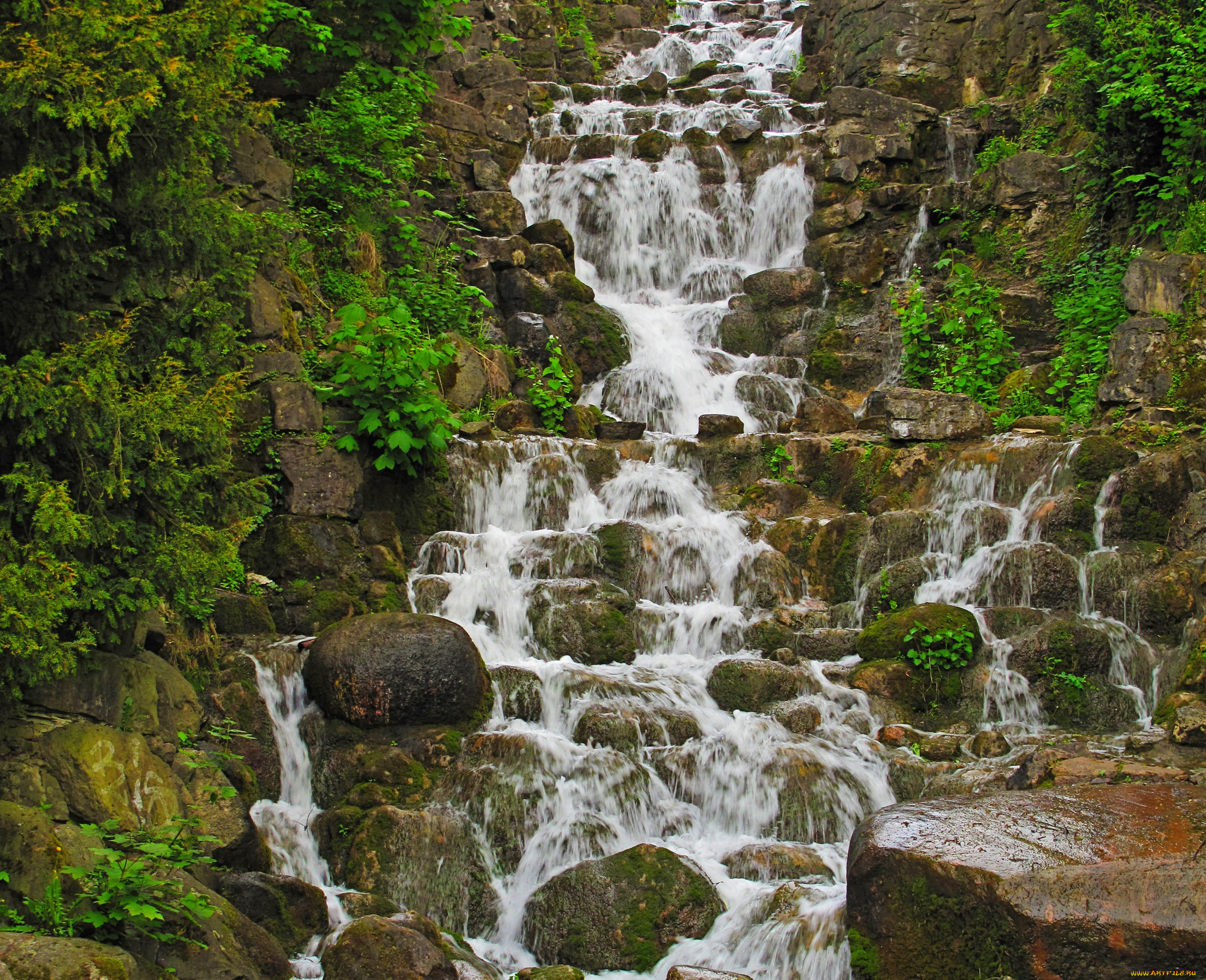 природа, водопады, германия, парк, водопад, камни