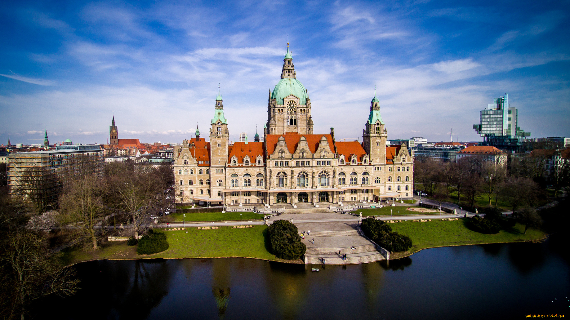 hannover, города, -, дворцы, , замки, , крепости, дворец, река