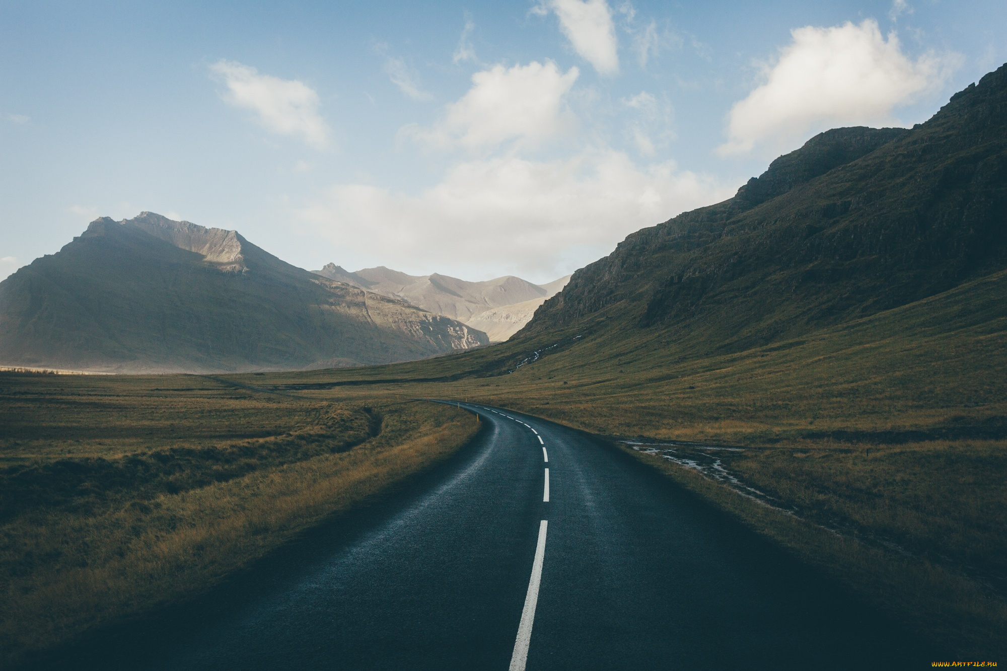 природа, горы, исландия, небо, дорога