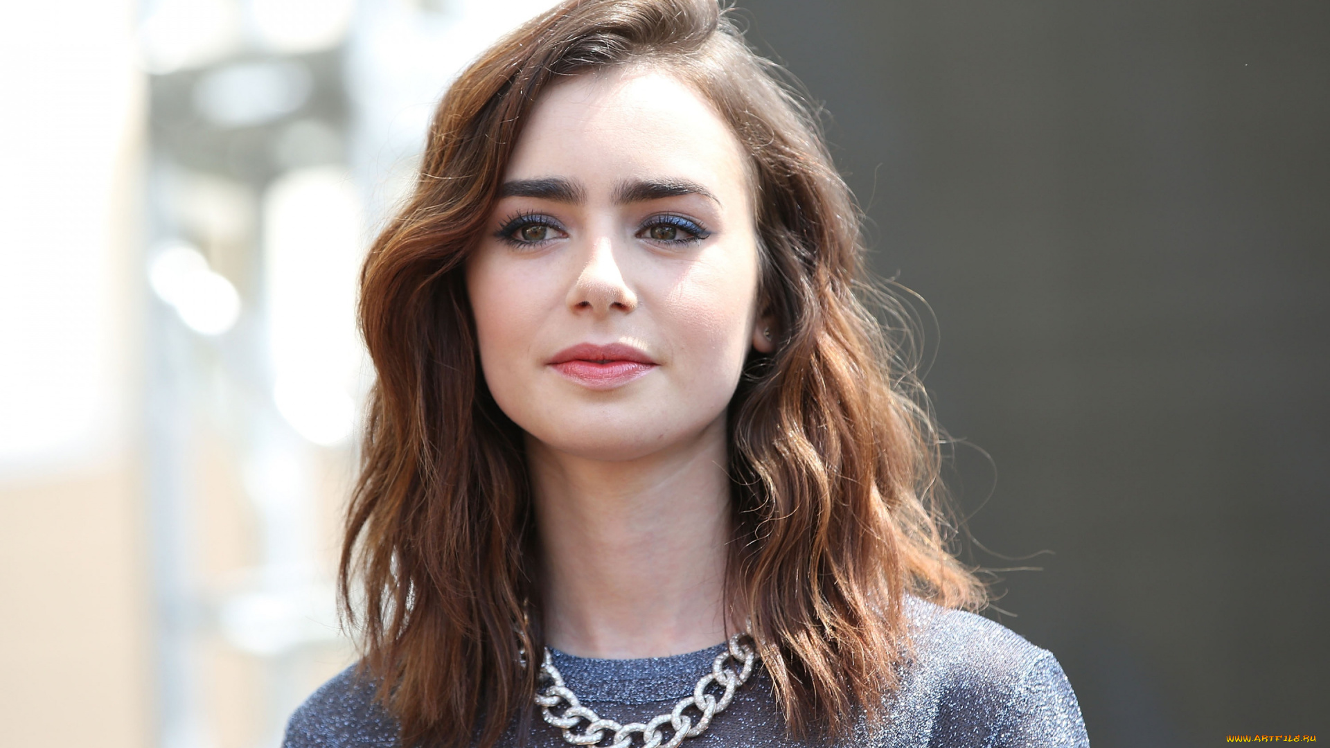 девушки, lily, collins, макияж, украшение, свитер