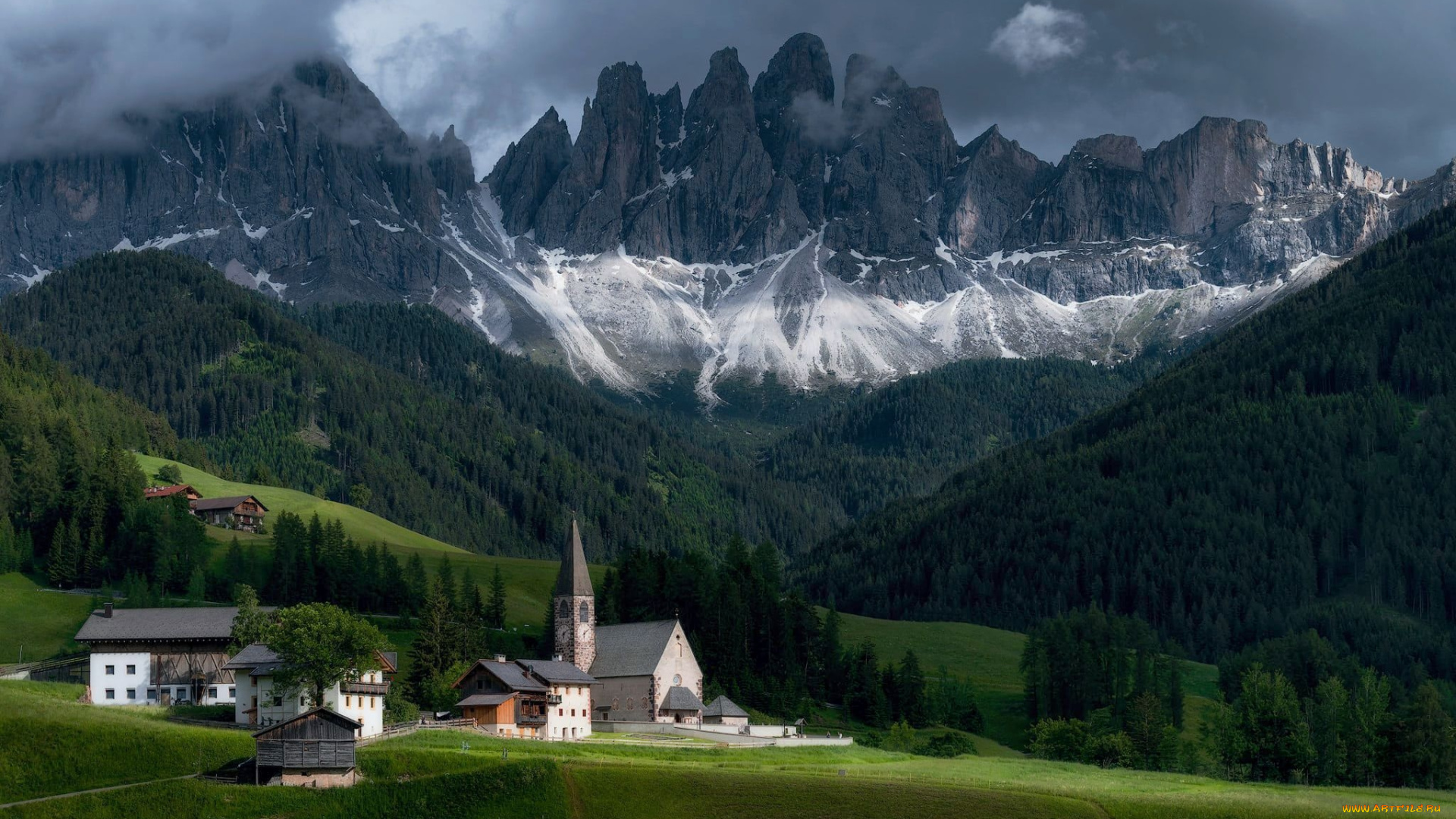 santa, maddalena, dolomites, italy, города, -, панорамы, santa, maddalena