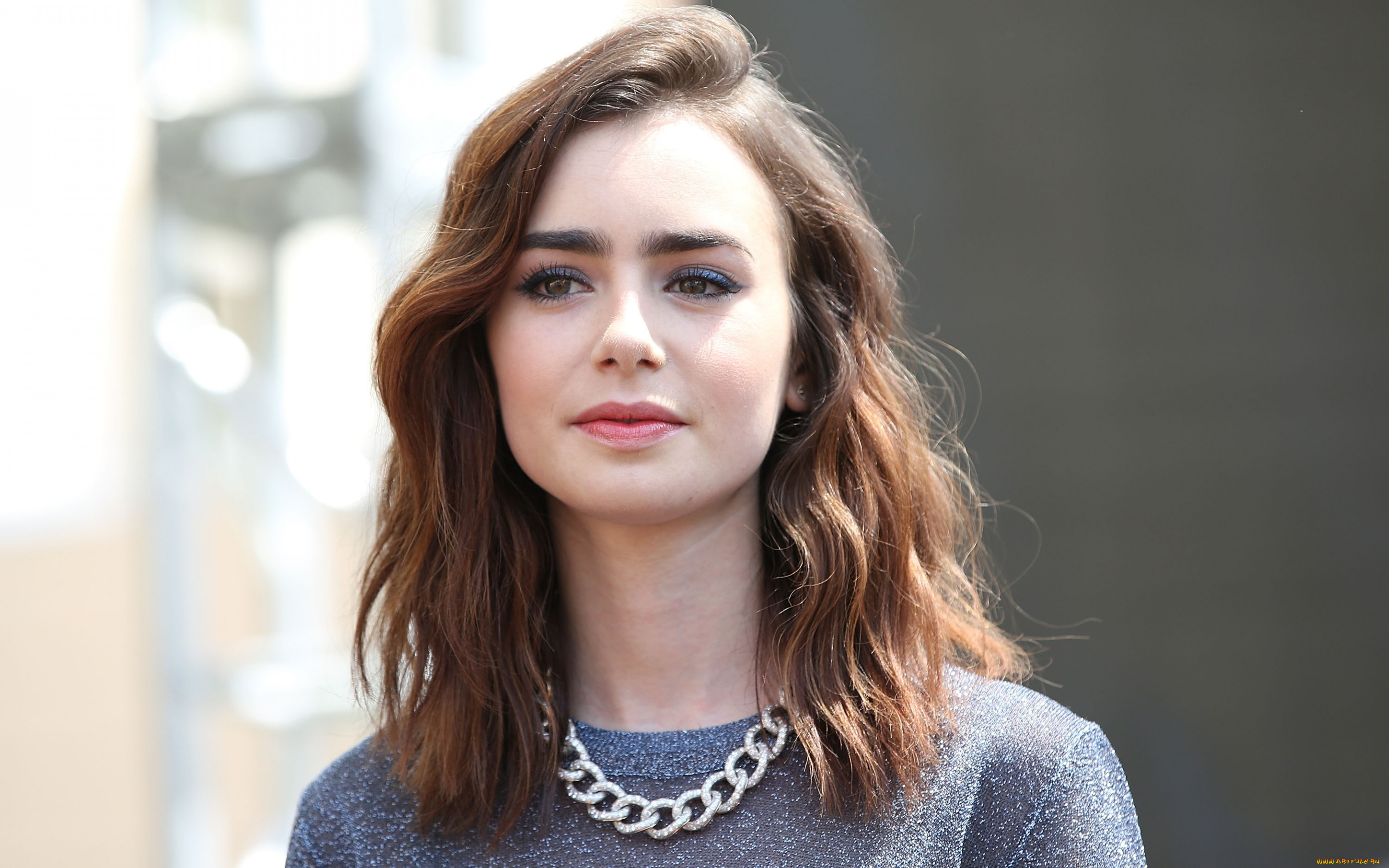 девушки, lily, collins, макияж, украшение, свитер