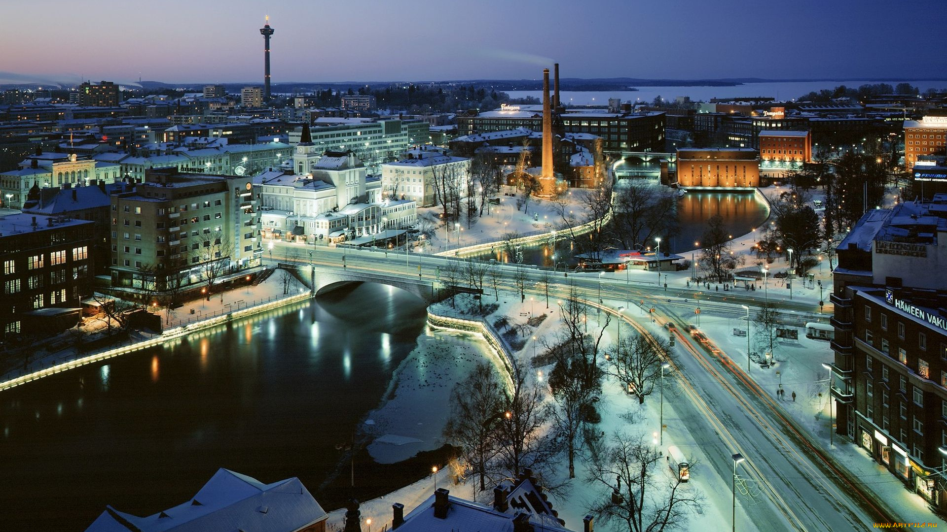 города, огни, ночного, tampere, finland