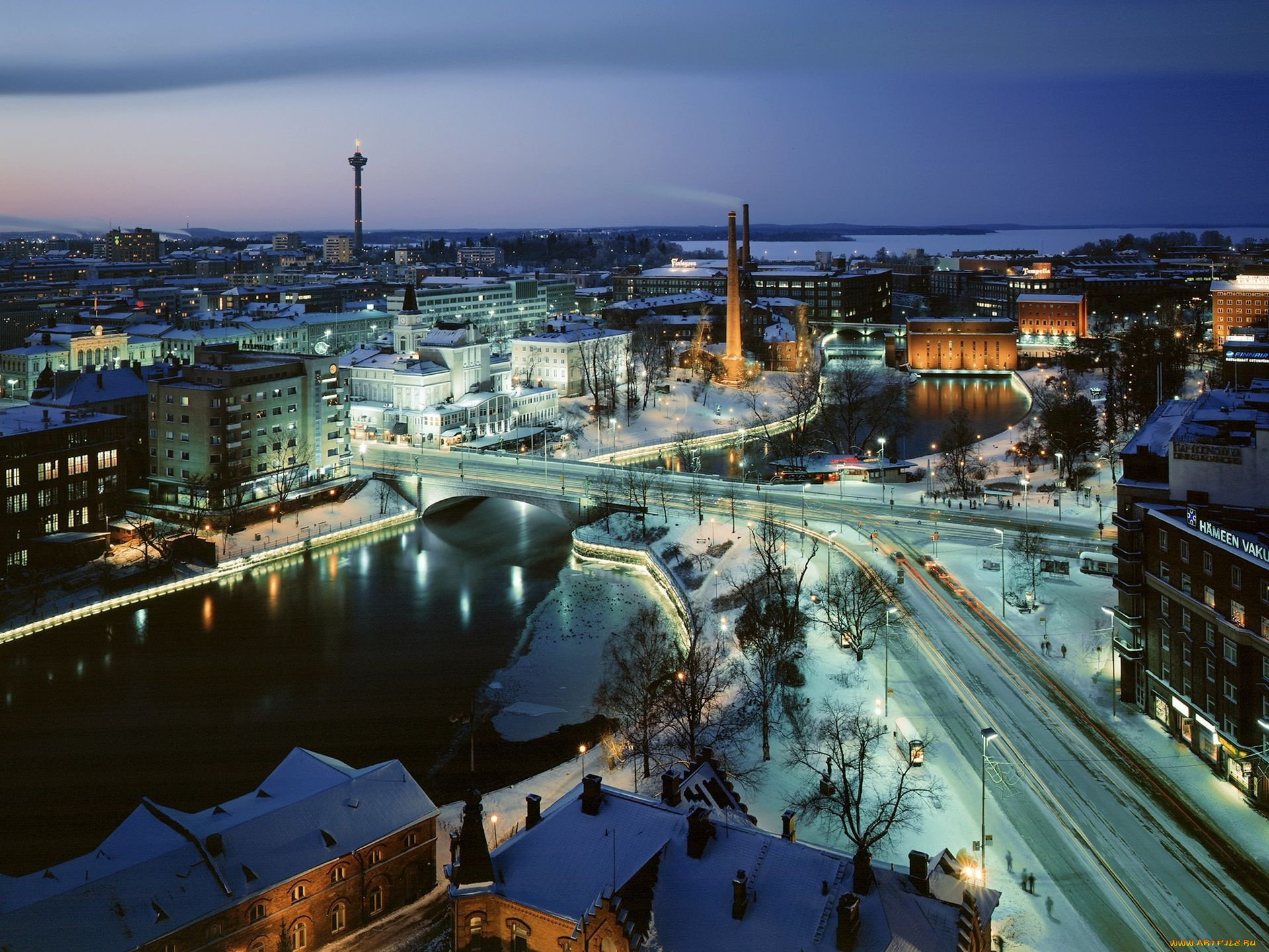 города, огни, ночного, tampere, finland