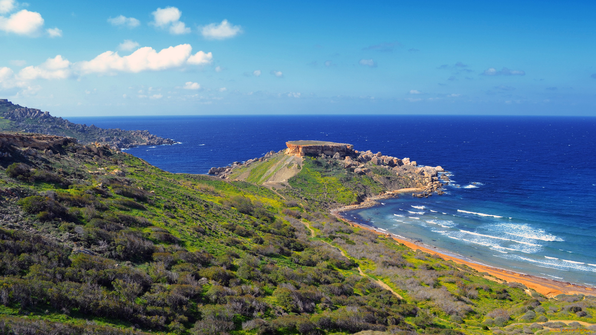 ghain, tuffieha, malta, природа, побережье, беоег, море