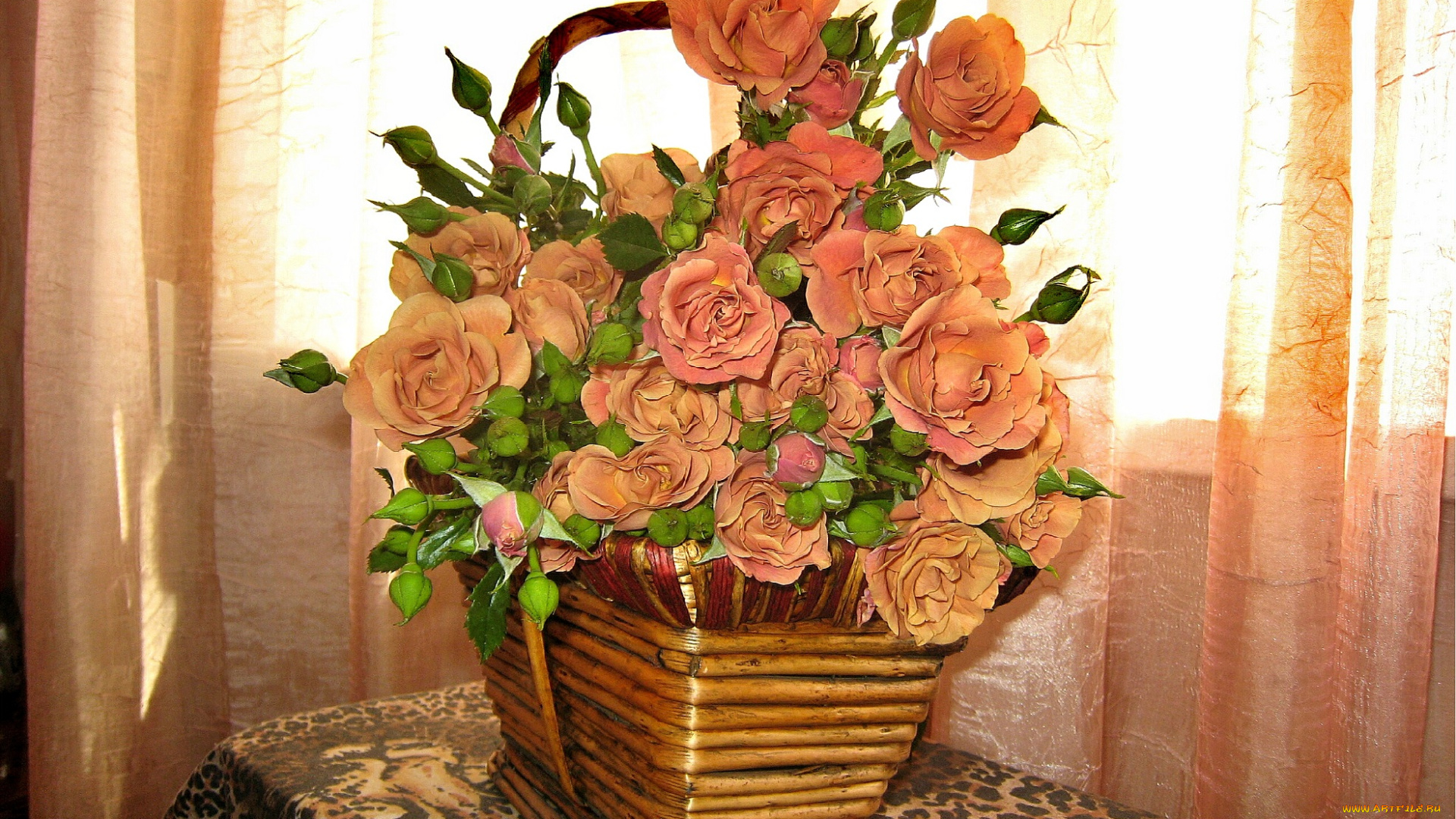 цветы, розы, букет, ткань, занавески