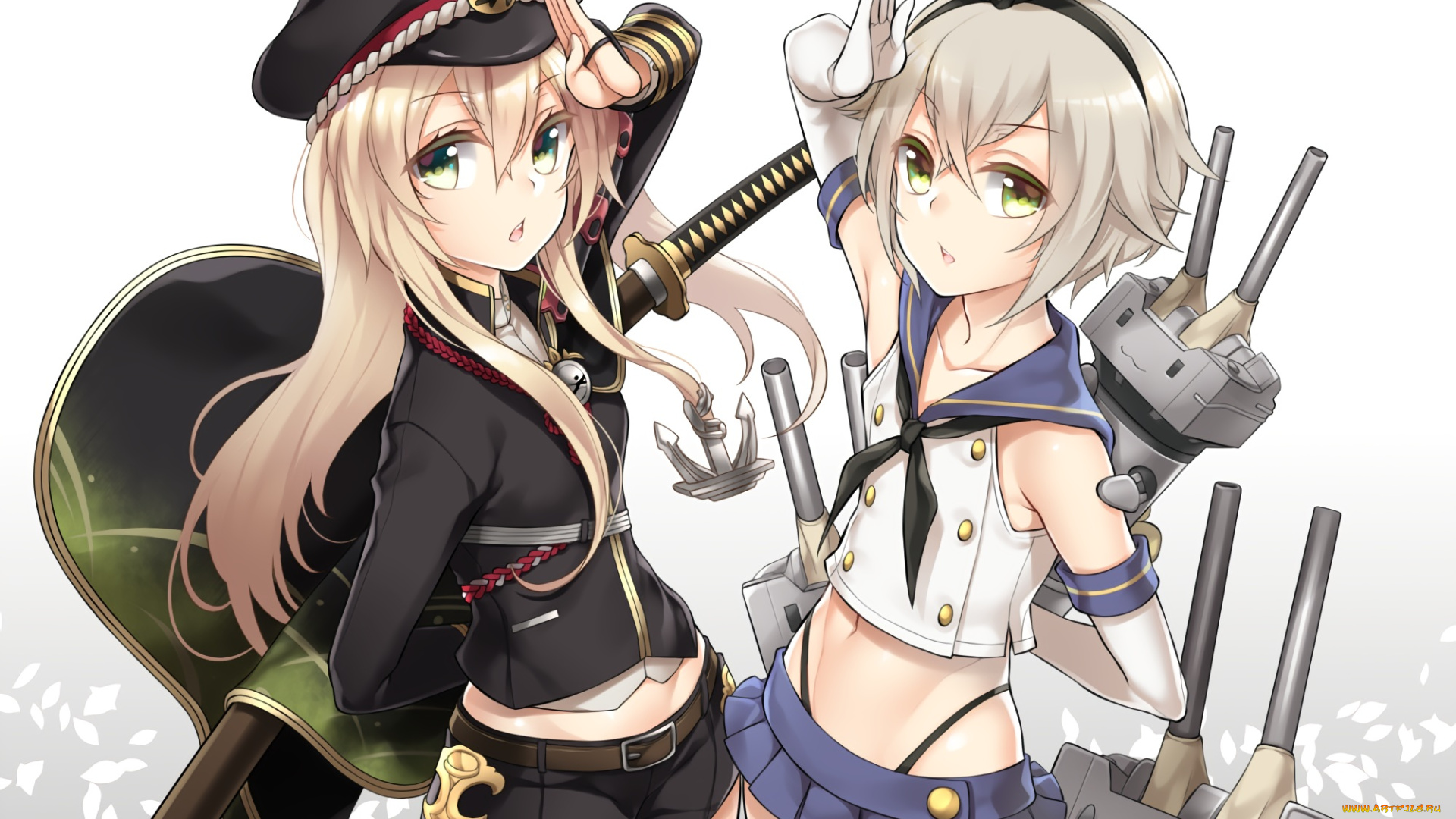 аниме, kantai, collection, фон, взгляд, девушки, оружие