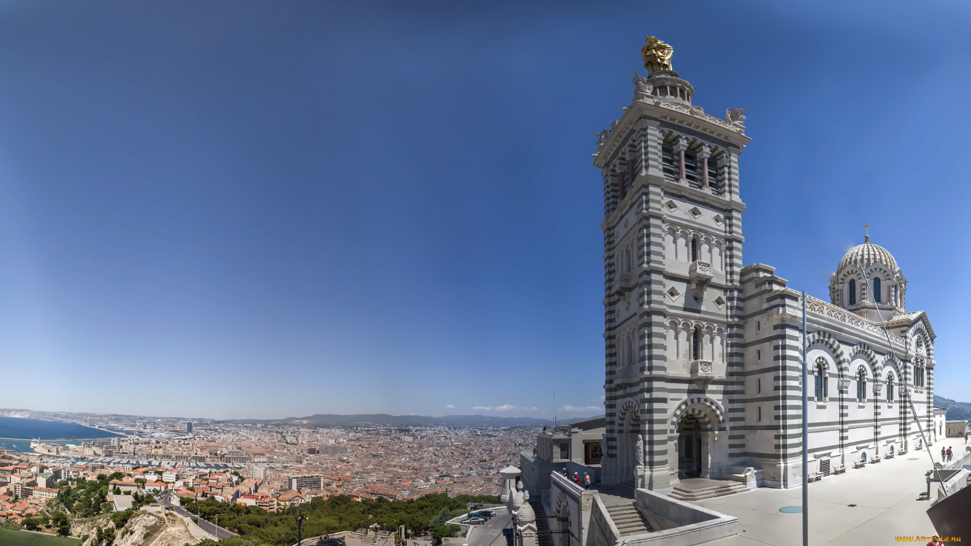 notre-dame-de-la-garde, overlooking, marseille, города, -, панорамы, собор, вид