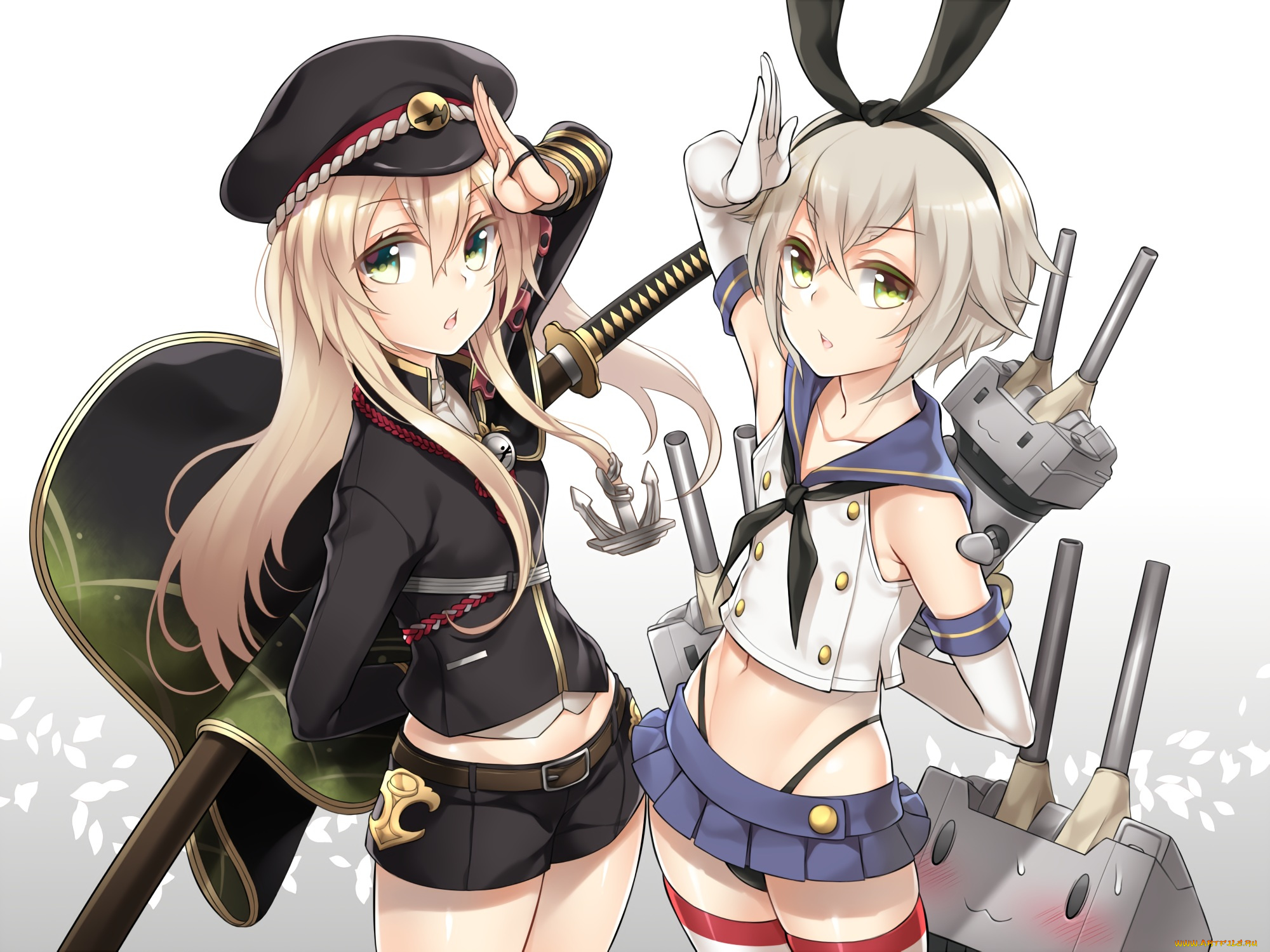 аниме, kantai, collection, фон, взгляд, девушки, оружие