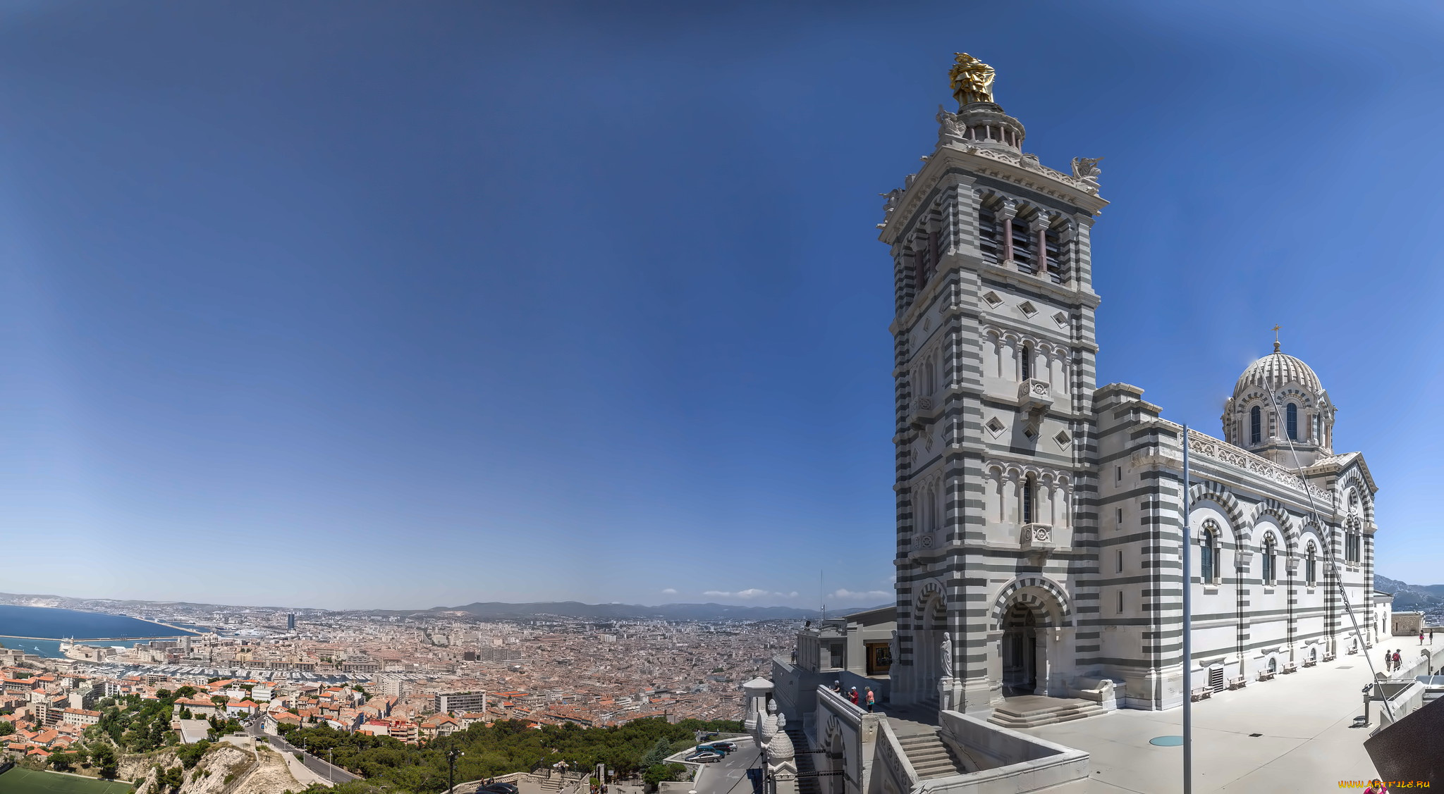 notre-dame-de-la-garde, overlooking, marseille, города, -, панорамы, собор, вид