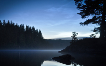 Картинка природа реки озера камни озеро утро туман берега деревья рассвет