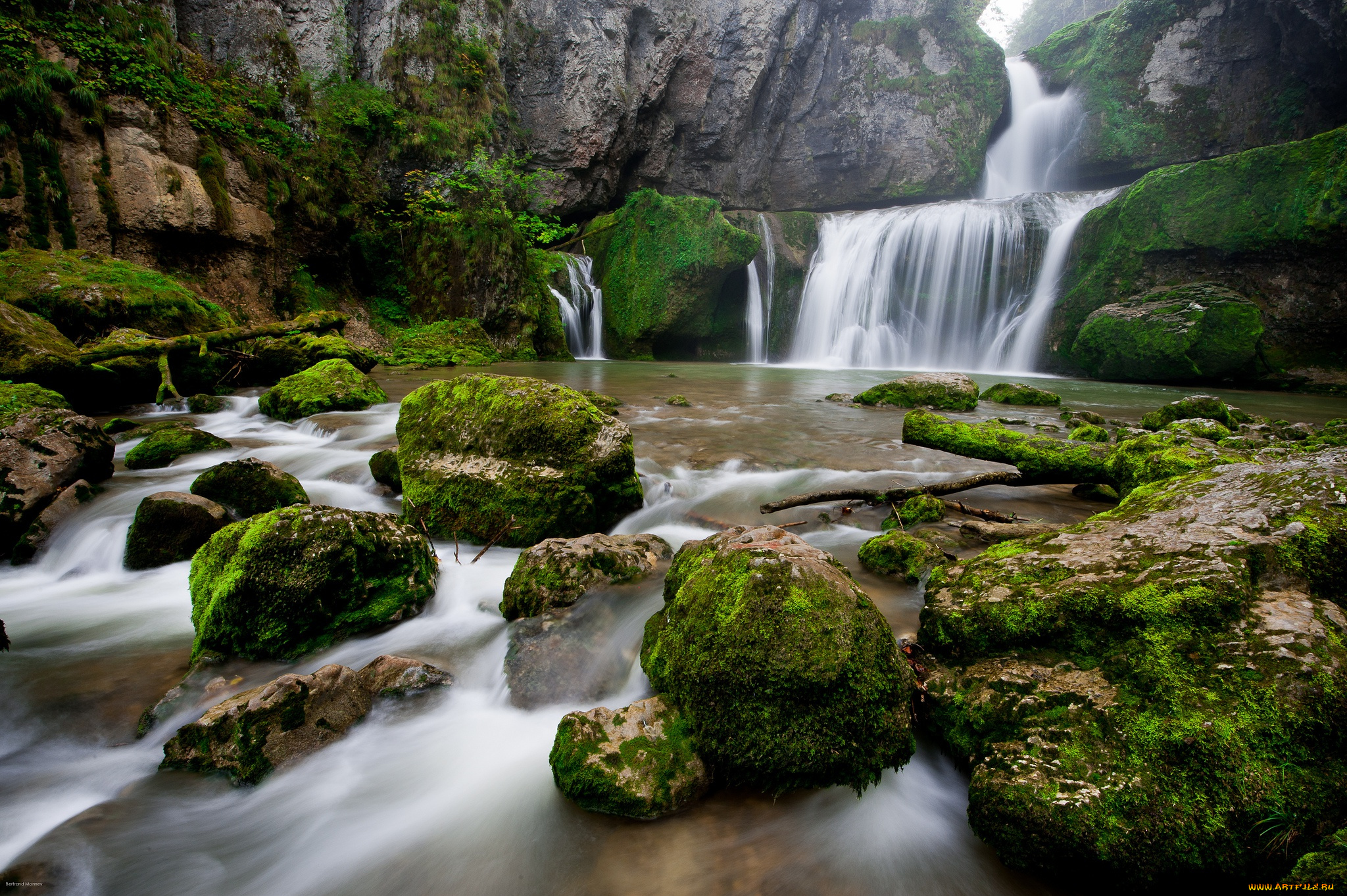 природа, водопады, поток, камни