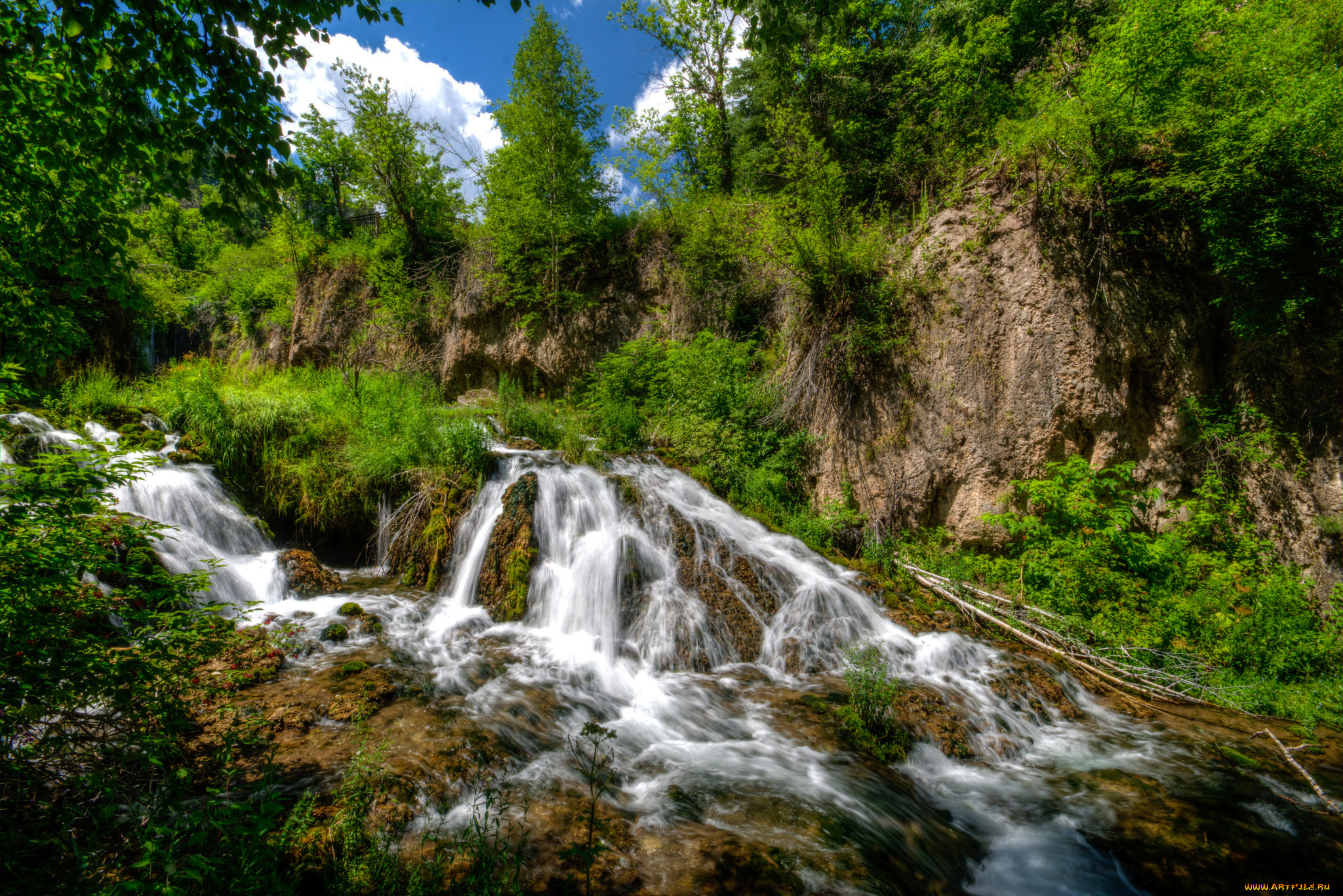 природа, водопады, лес, водопад, река