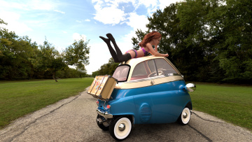 Картинка 3д+графика люди-авто мото+ people-+car+ +moto фон взгляд девушка