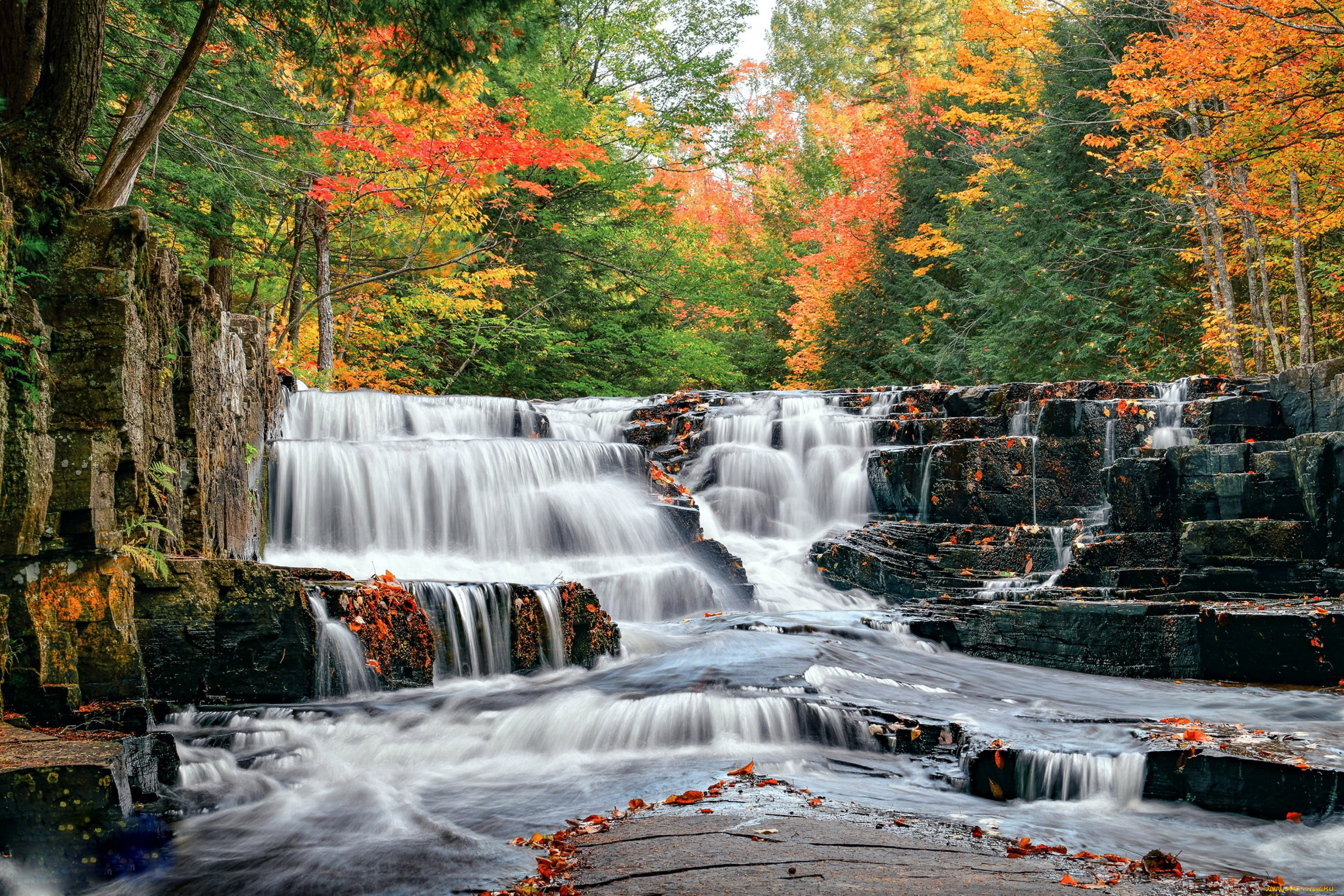 quartzite, falls, michigan, природа, водопады, quartzite, falls