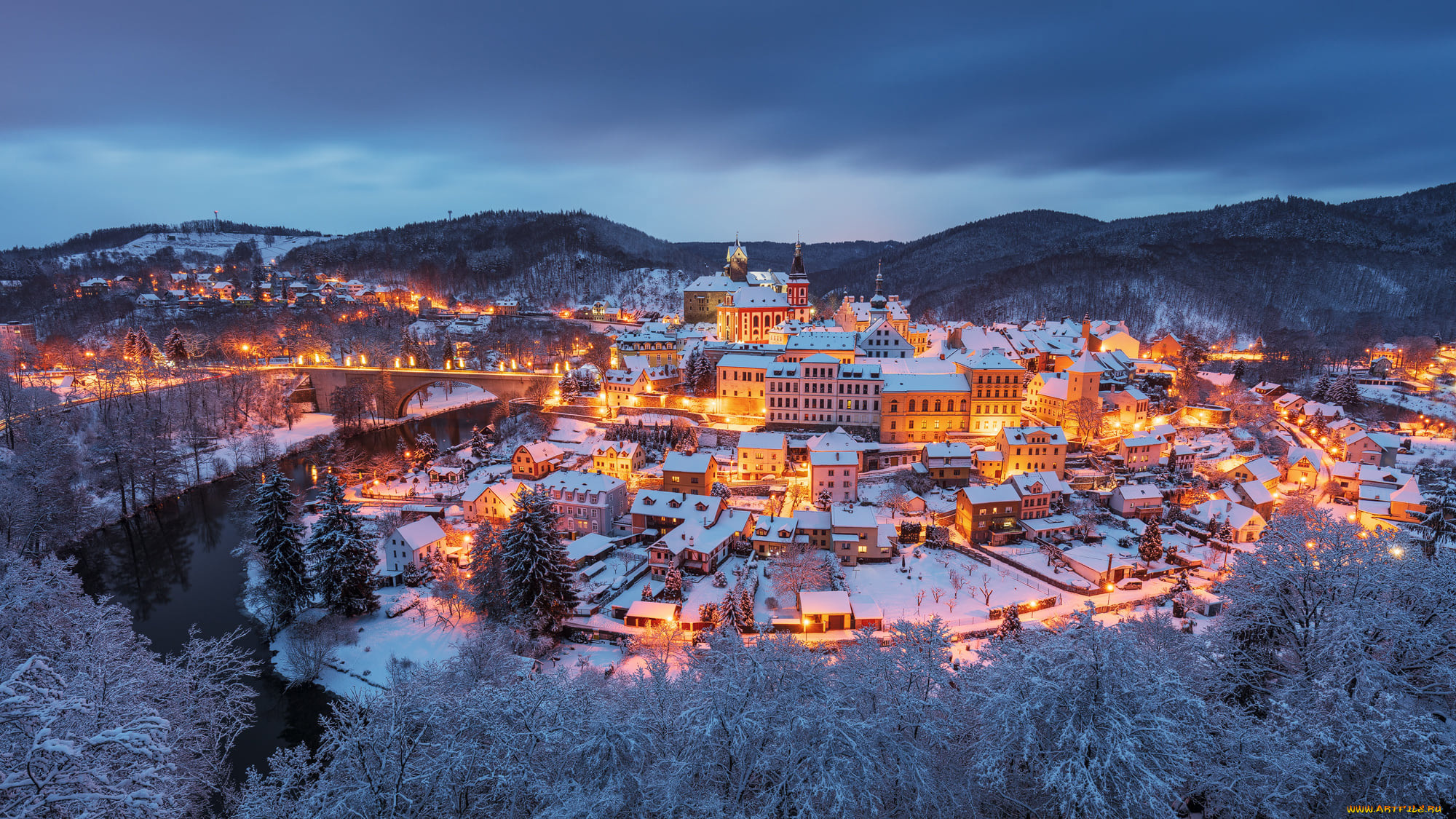 loket, czech, republic, города, -, огни, ночного, города, czech, republic