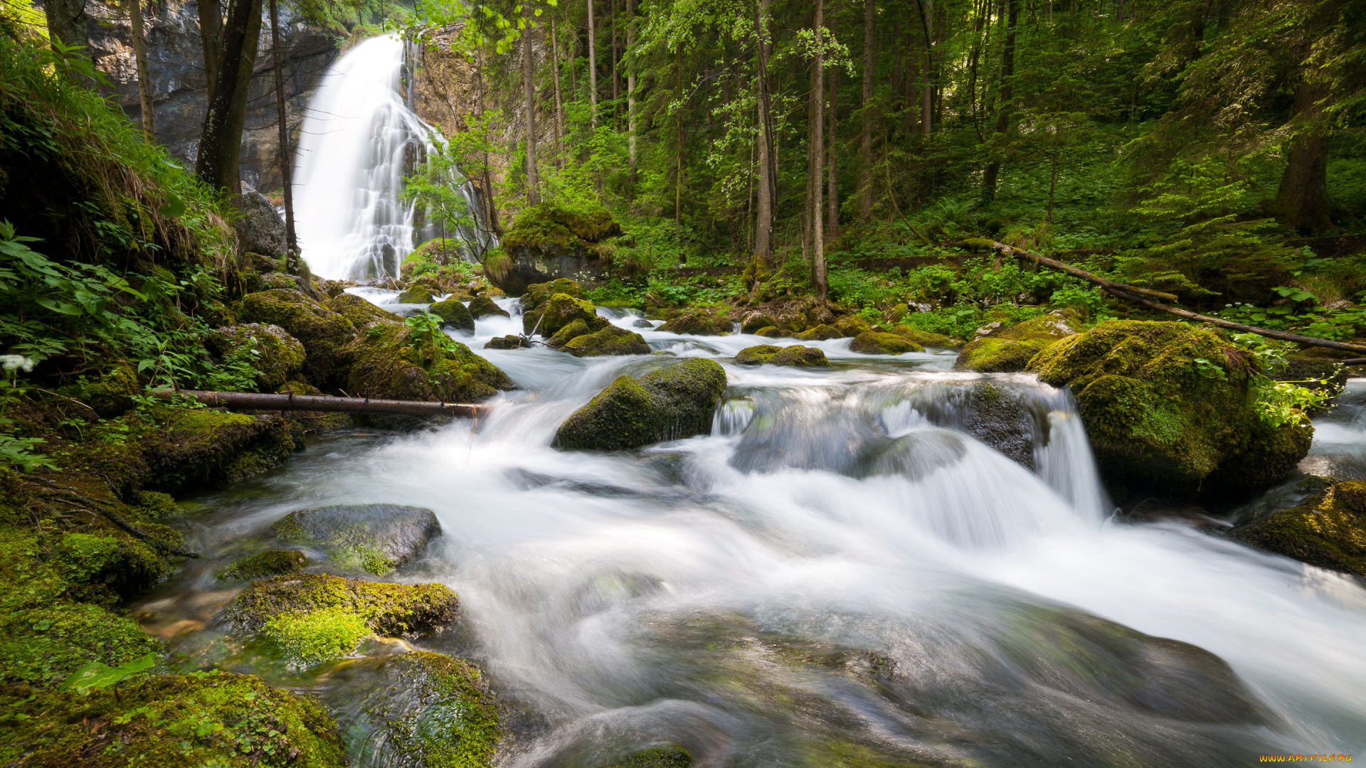 природа, водопады, berchtesgaden, germany, лес, река, деревья, камни