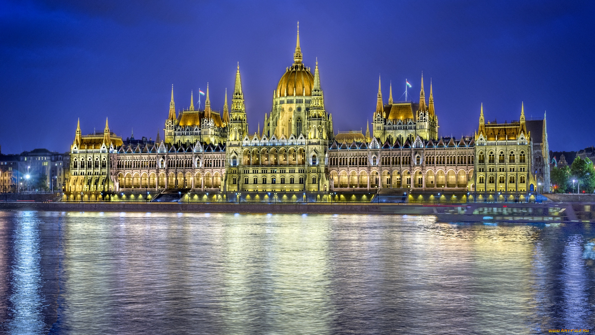 города, будапешт, венгрия, ночь, парламент, отражение