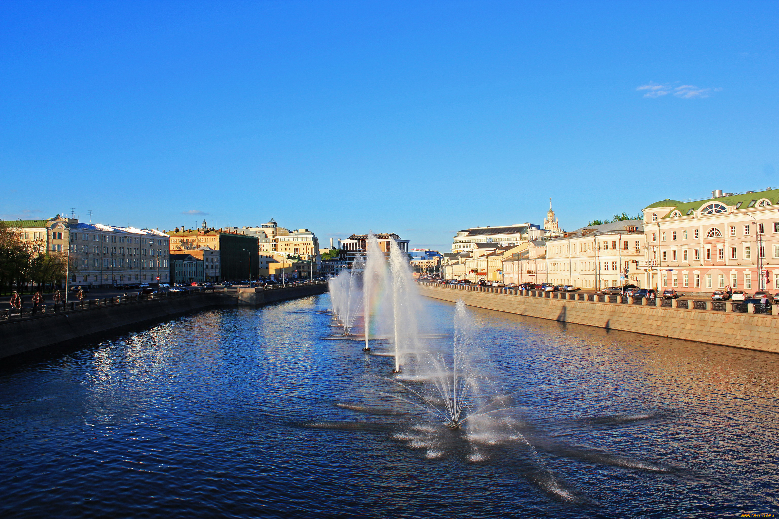 водоотводный, канал, города, москва, россия, дома