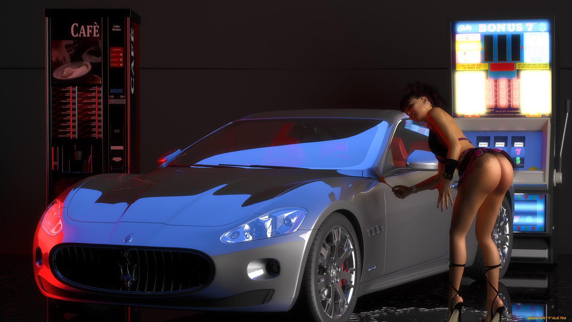 автомобили, 3d, car&girl, девушка, взгляд, фон, автомобиль