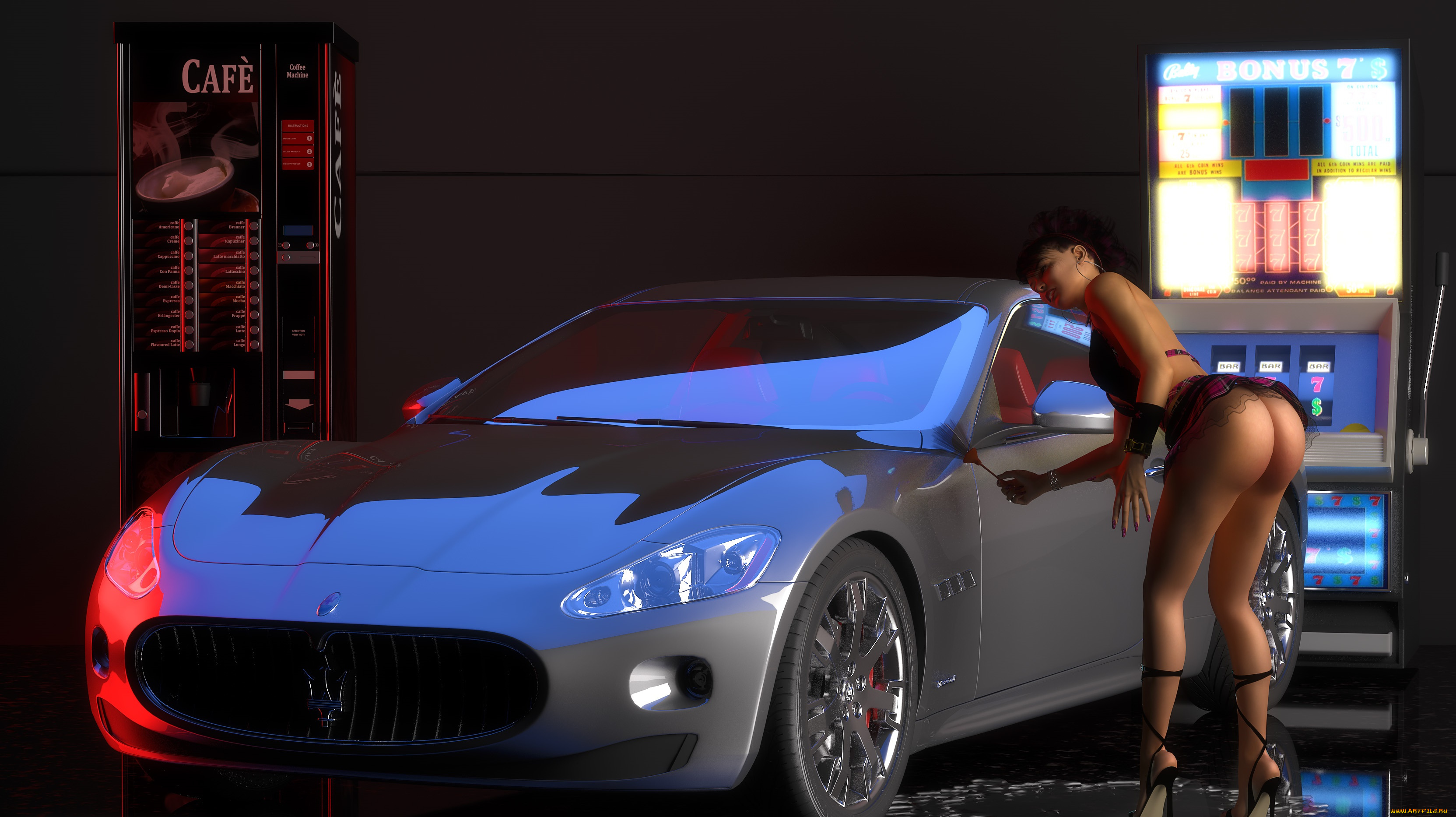 автомобили, 3d, car&girl, девушка, взгляд, фон, автомобиль