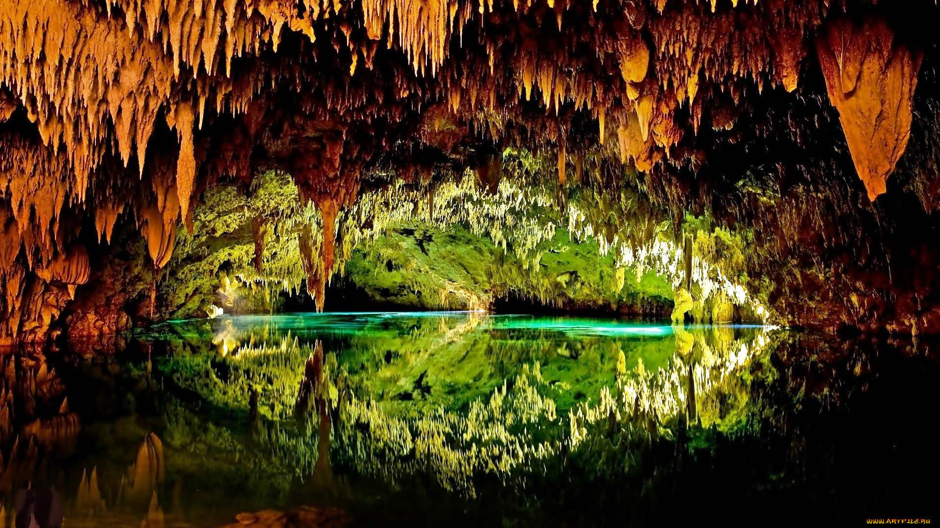 природа, реки, озера, свет, озеро, сталактиты, скала, мексика, пещера