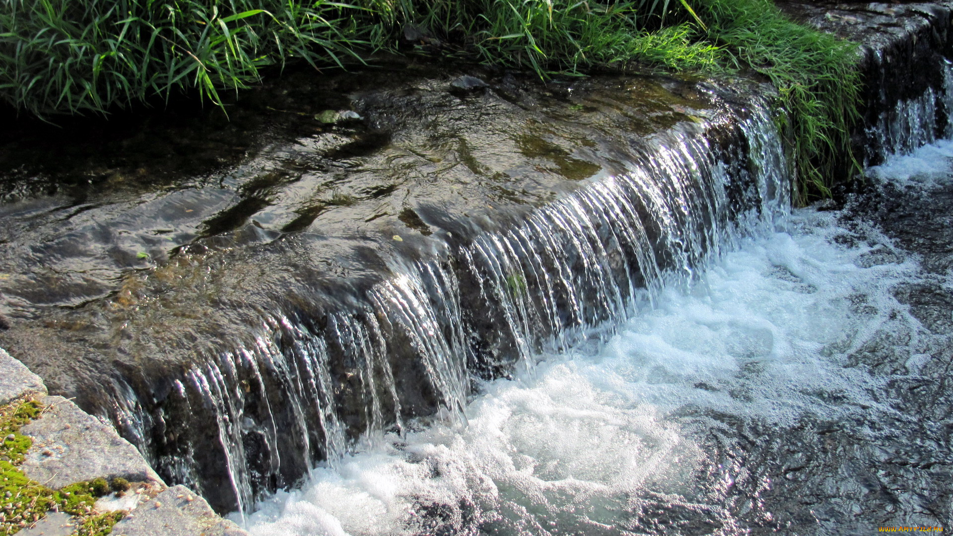 природа, водопады, трава, вода