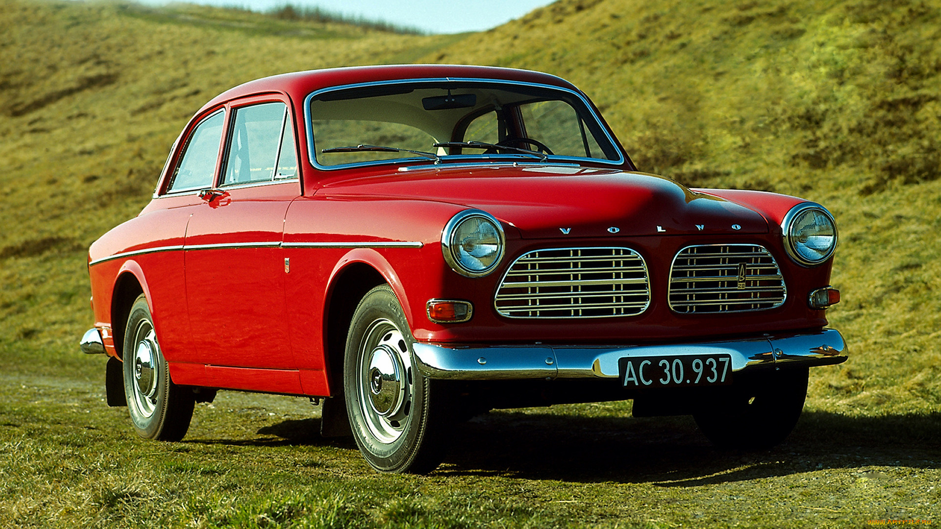 volvo, 122-s, , 1962, автомобили, volvo, 122-s, coupe, car, красный, природа, травка, ретро