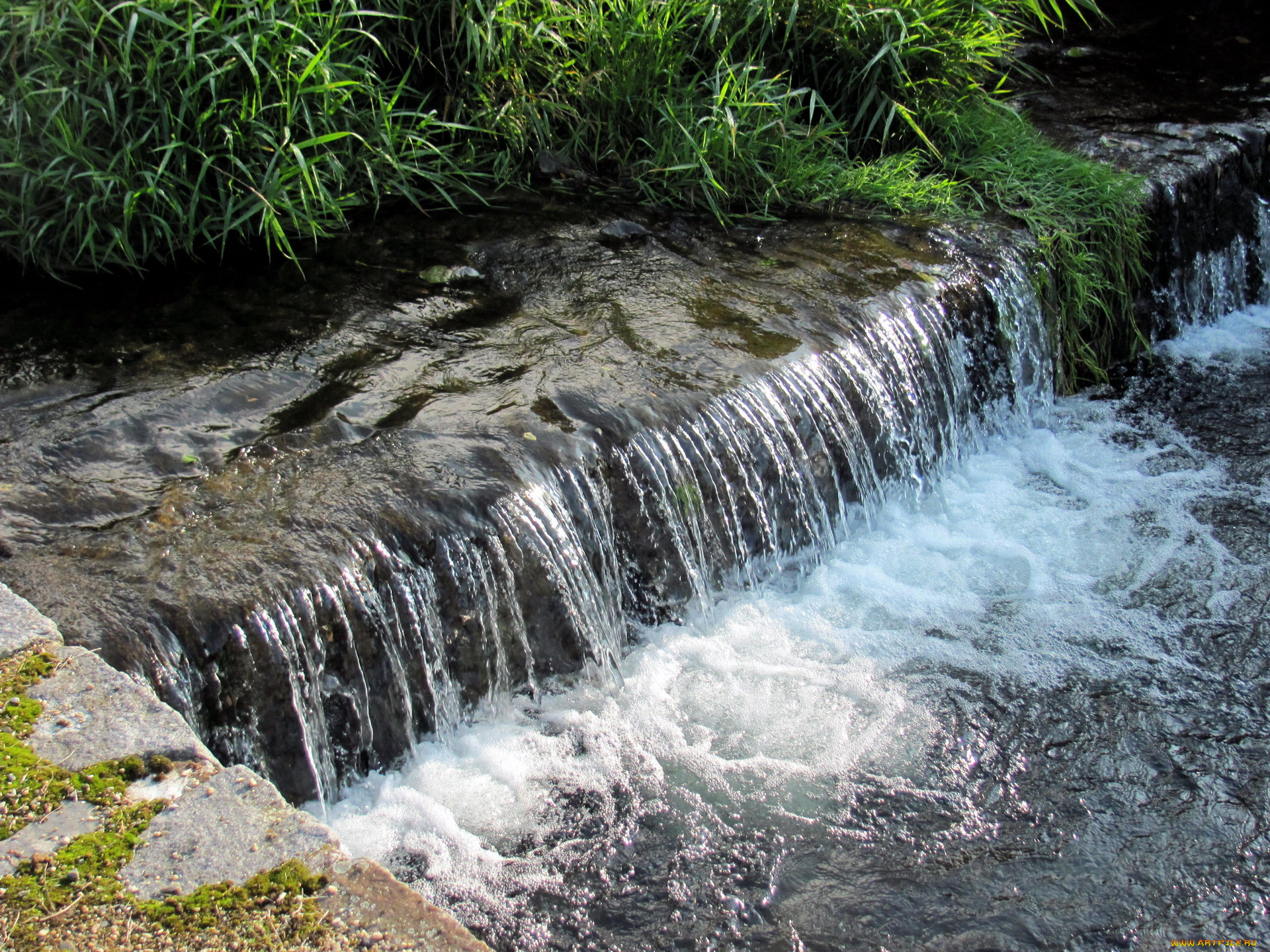 природа, водопады, трава, вода