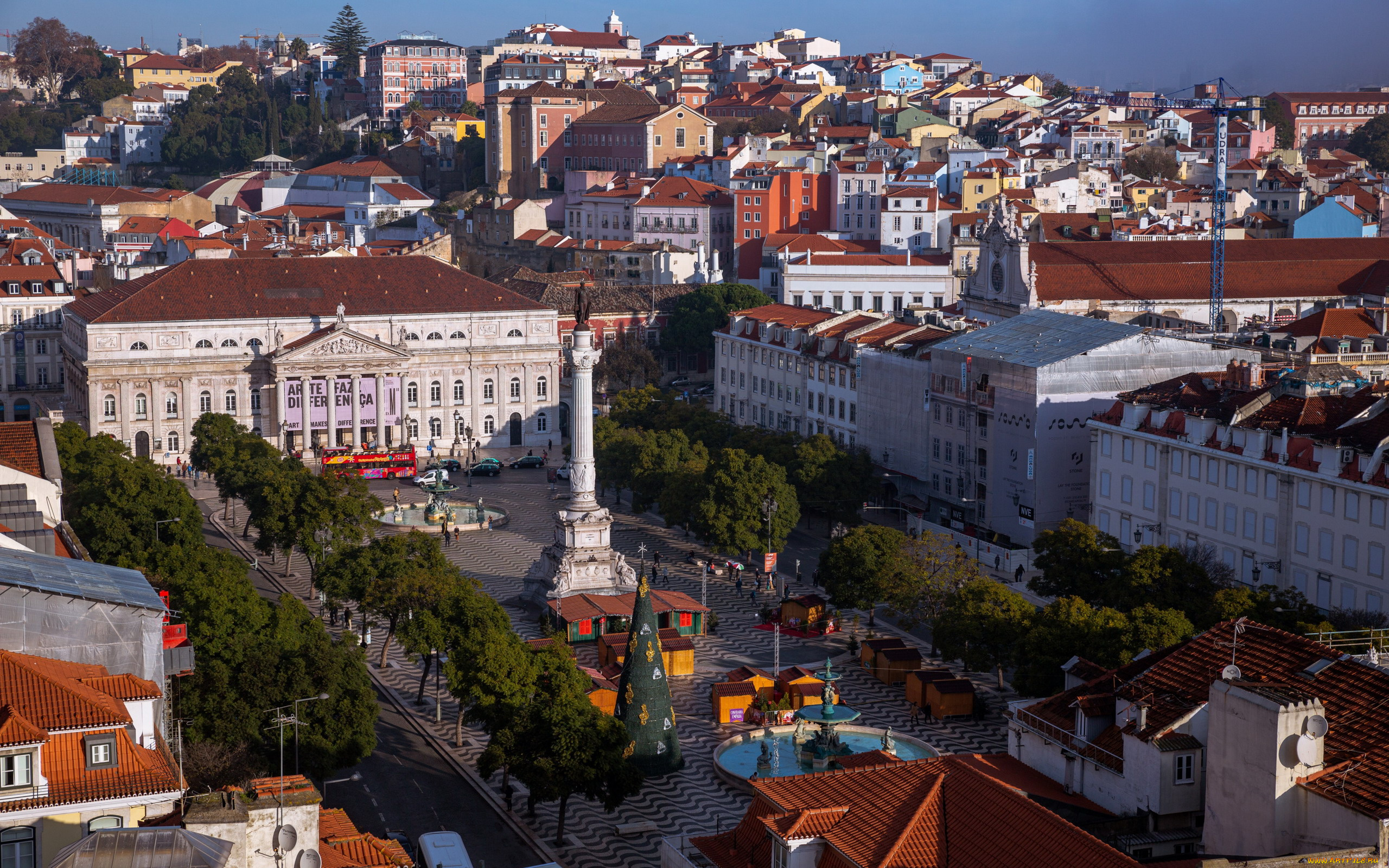 города, лиссабон, , португалия, площадь, памятник, панорама