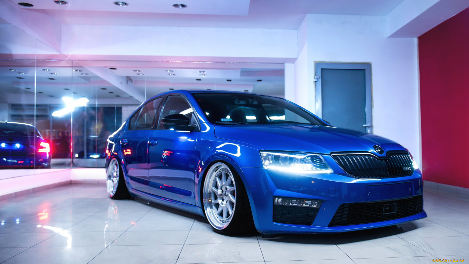 автомобили, skoda, blue, front, stance, wheels, octavia