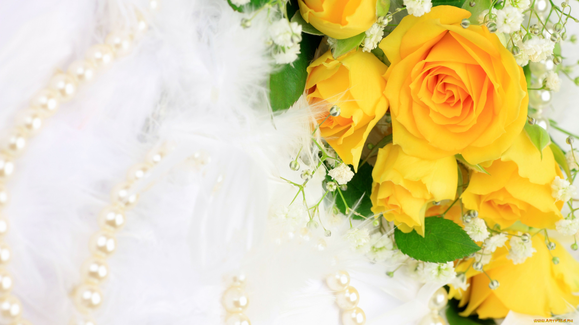 цветы, розы, ожерелье, жёлтые