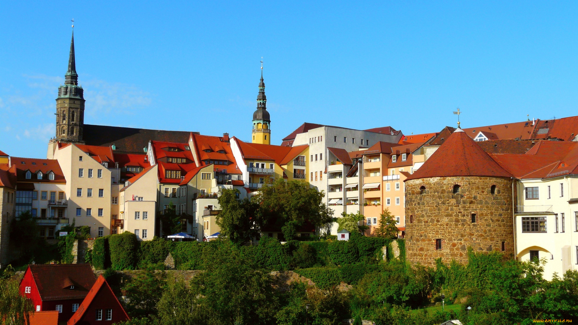 германия, баутцен, города, здания, дома, деревья, улица