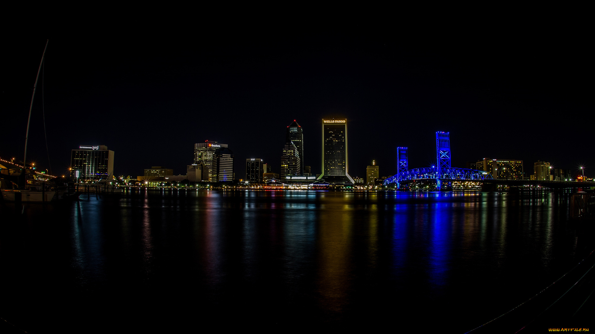 города, огни, ночного, jacksonville, florida, usa