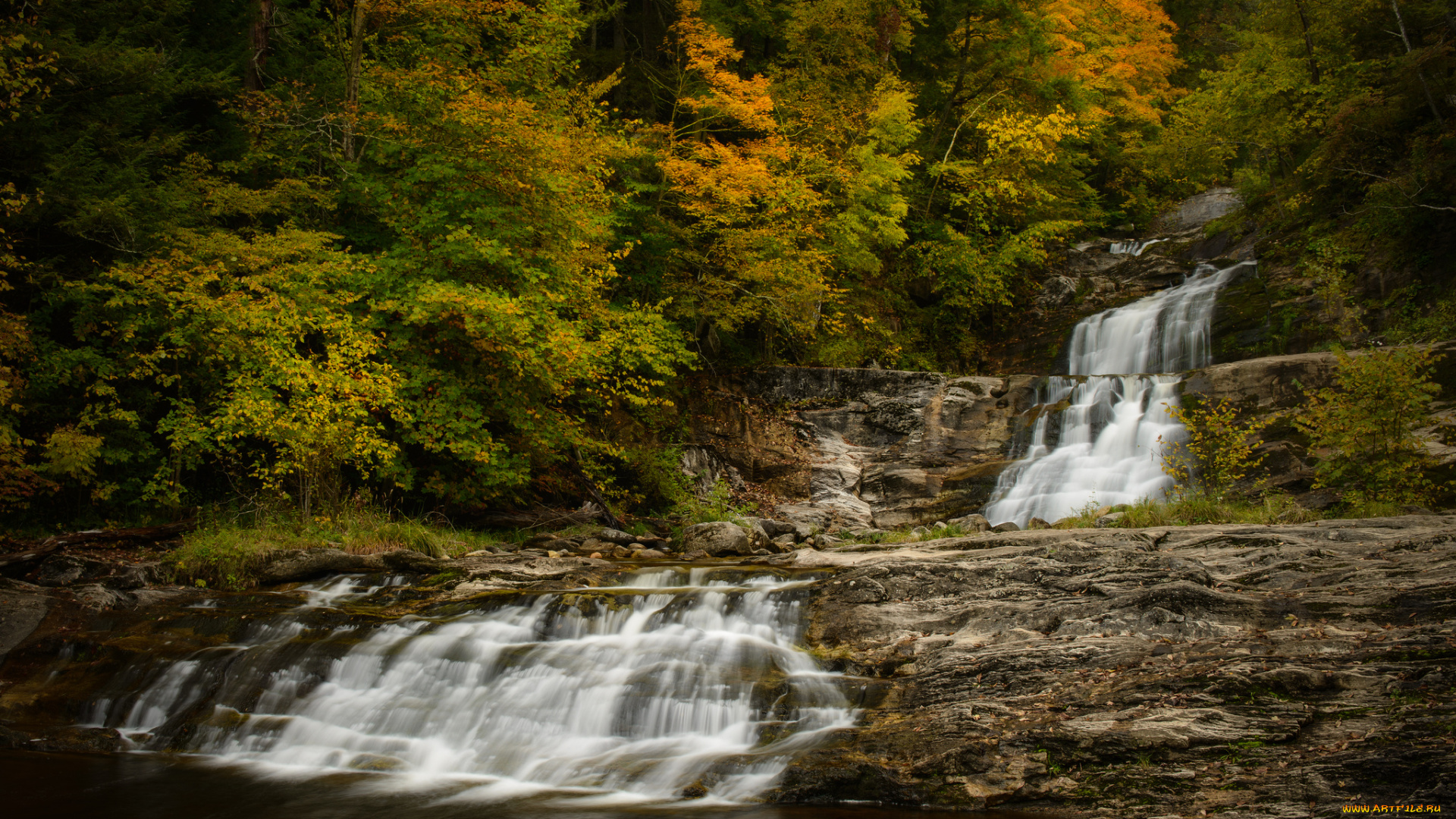 kent, falls, connecticut, природа, водопады, осень, лес, каскад