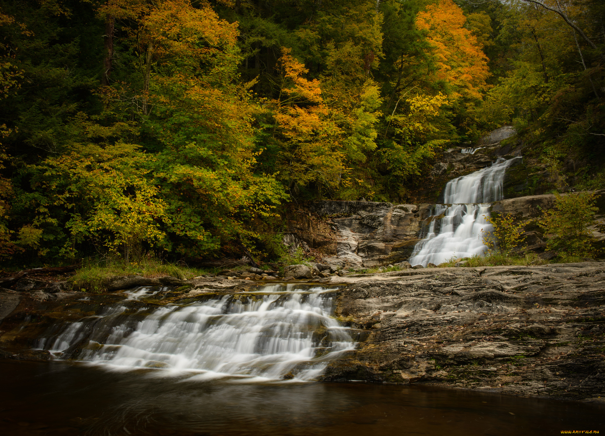 kent, falls, connecticut, природа, водопады, осень, лес, каскад