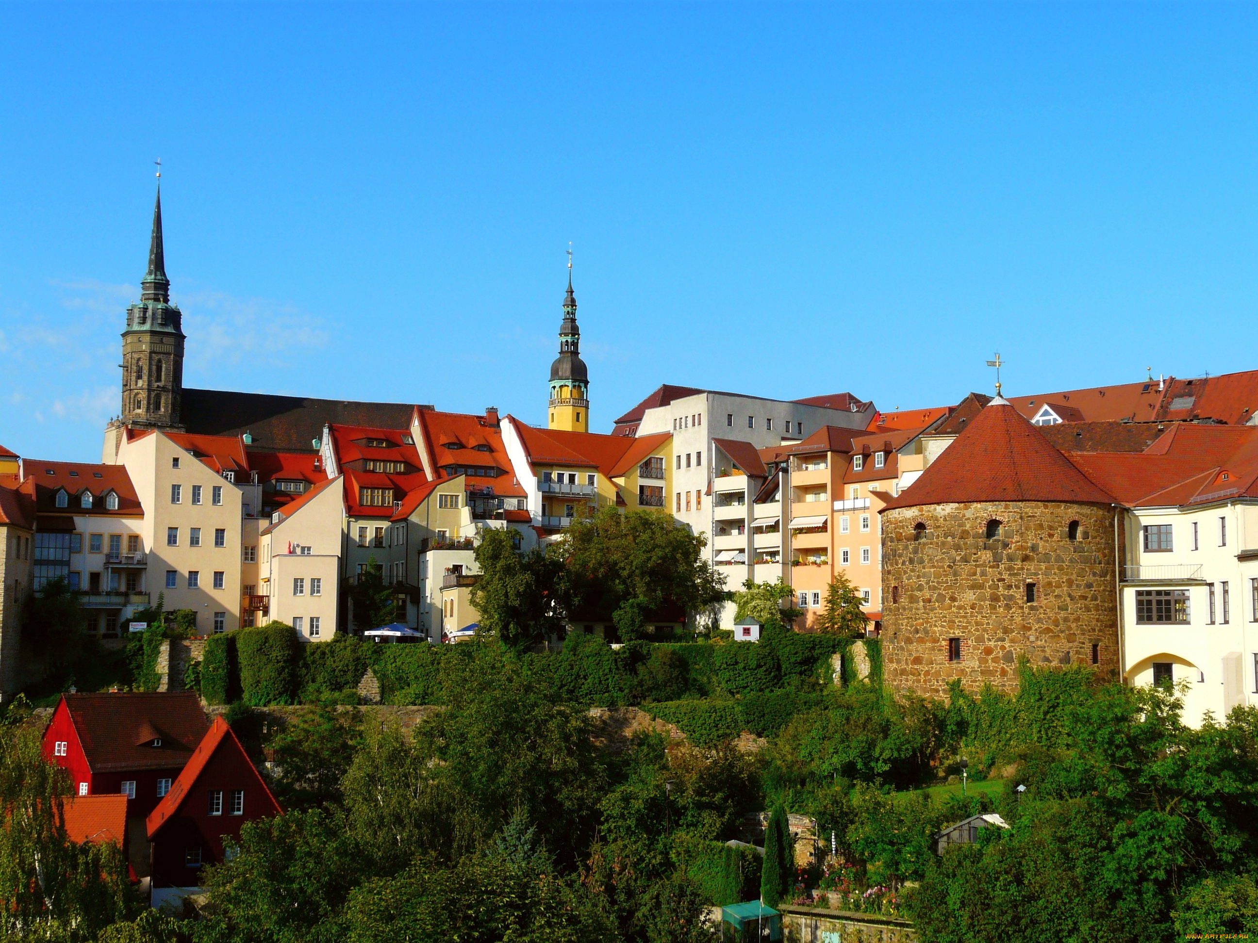 германия, баутцен, города, здания, дома, деревья, улица