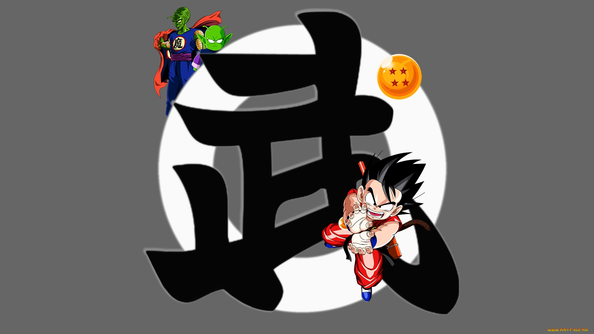 аниме, dragon, ball, арт, son, goku, piccolo, dragonball, иероглиф, фон