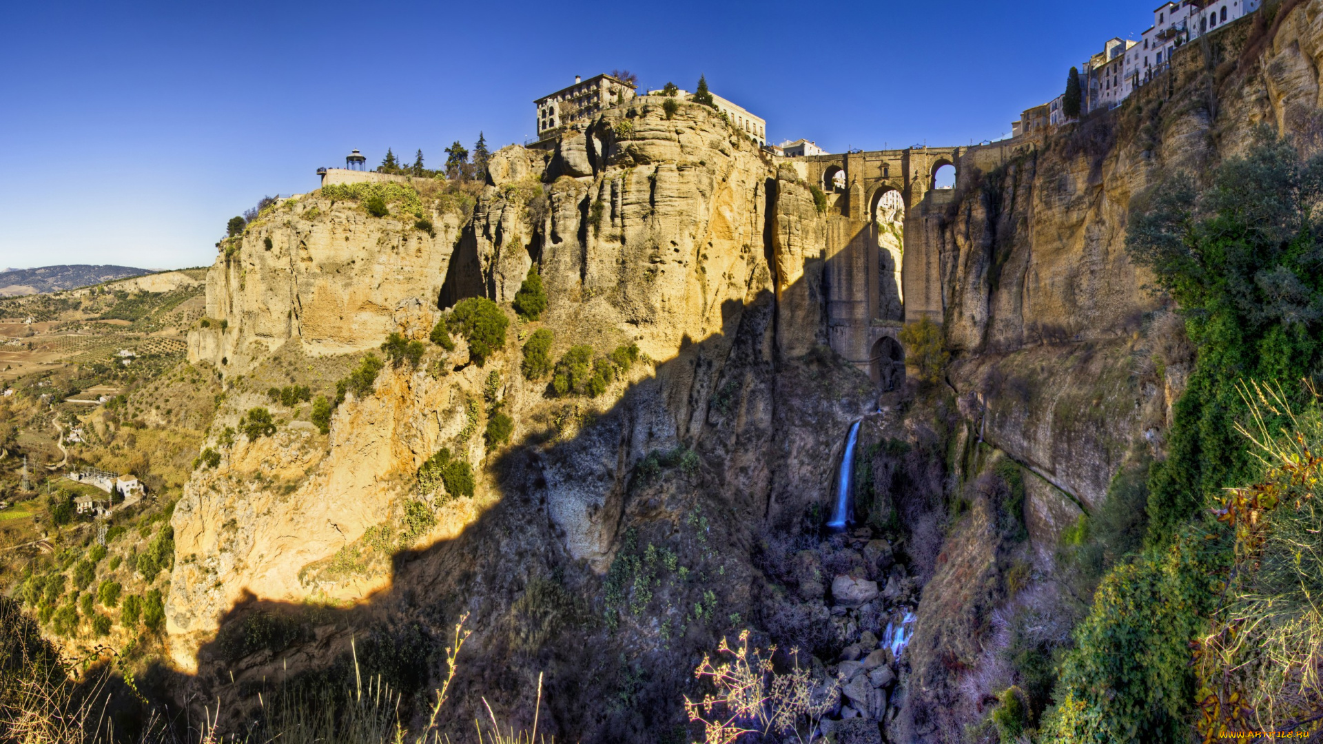 el, tajo, , ronda, города, -, пейзажи, водопад, горы